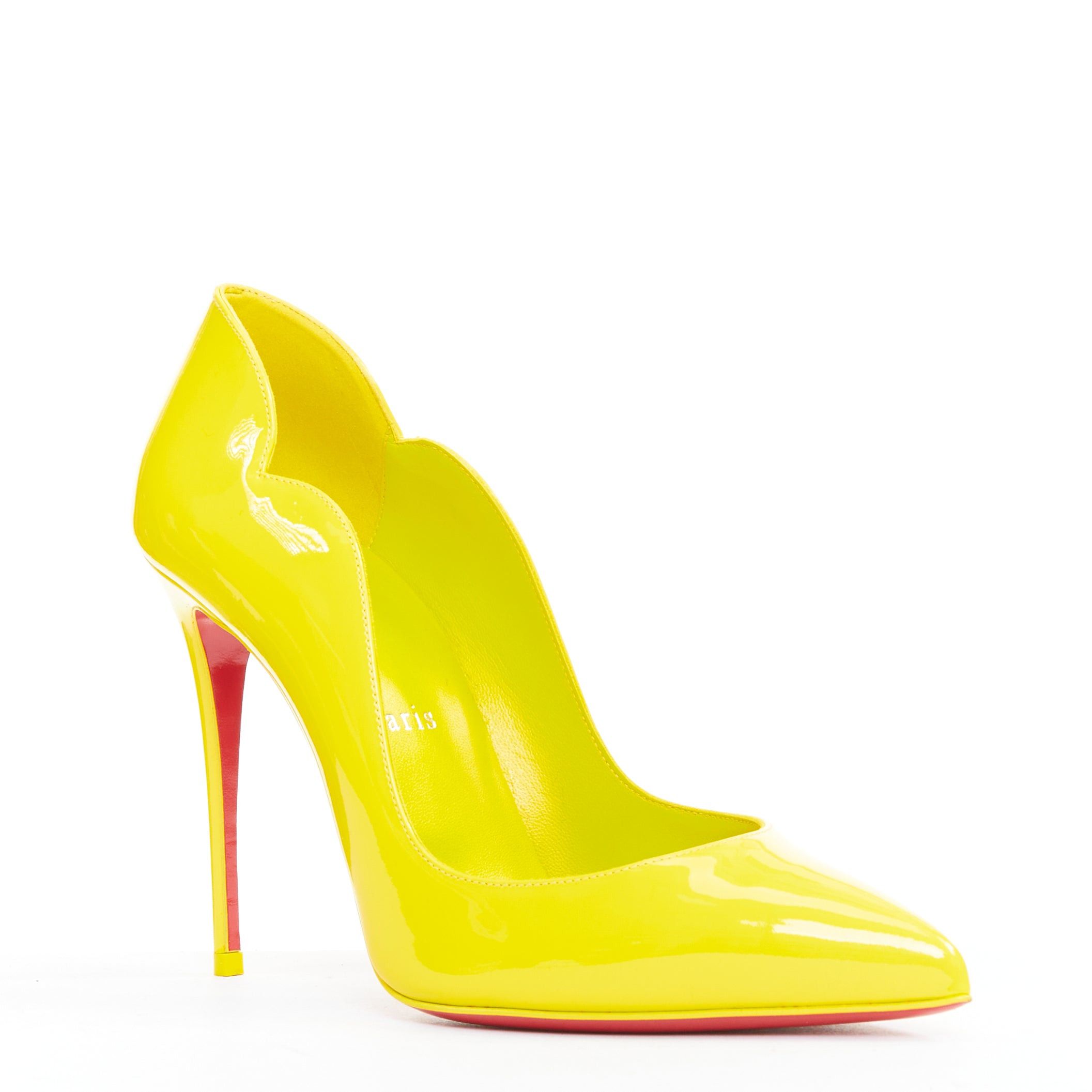 Christian Louboutin CHRISTIAN LOUBOUTIN Hot Chick 100 Patent citrus lemon scalloped point pump EU37.5 Size US 7.5 / IT 37.5 - 2 Thumbnail