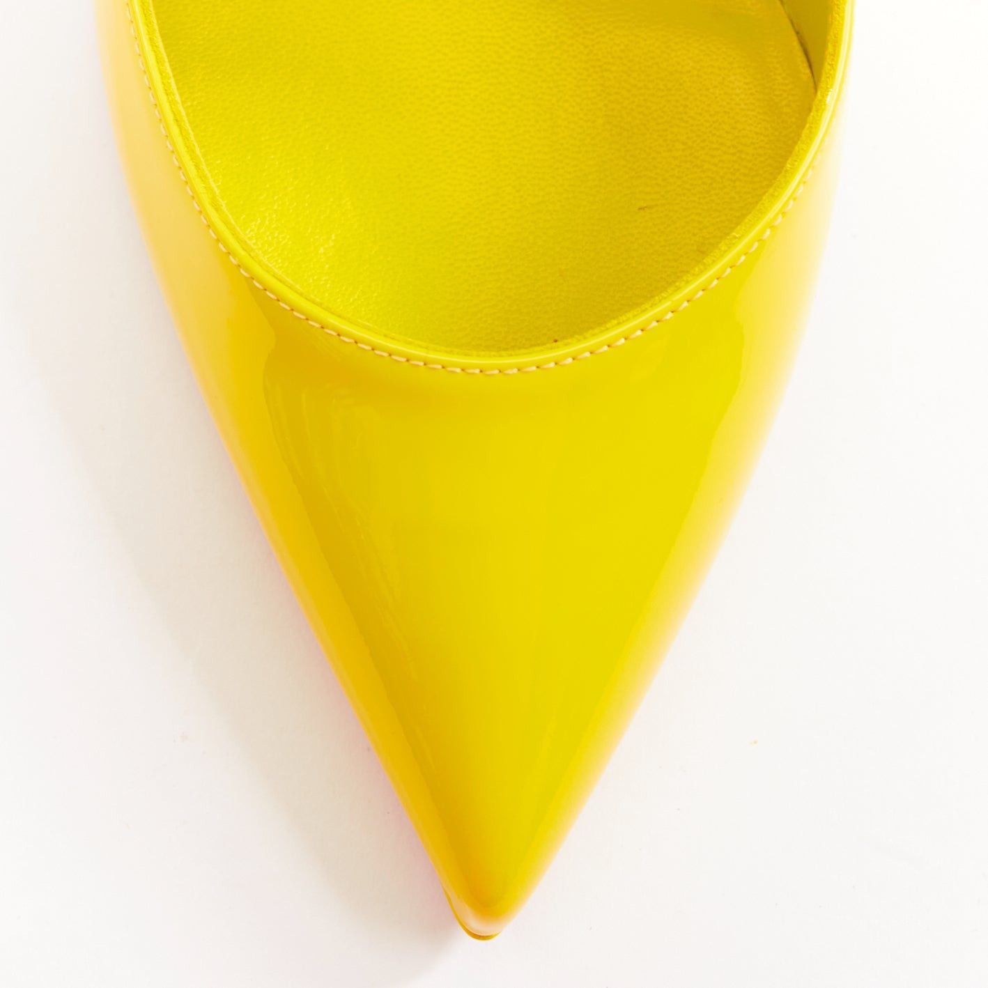 Christian Louboutin CHRISTIAN LOUBOUTIN Hot Chick 100 Patent citrus lemon scalloped point pump EU37.5 Size US 7.5 / IT 37.5 - 6 Thumbnail