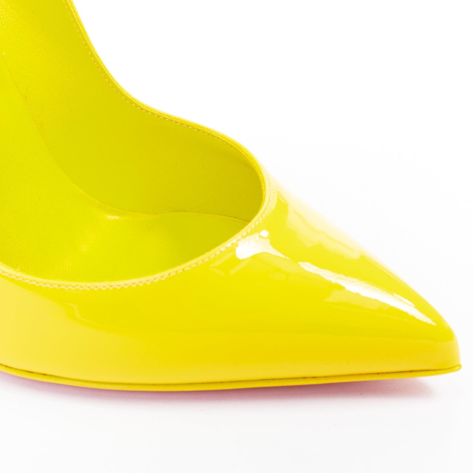 Christian Louboutin CHRISTIAN LOUBOUTIN Hot Chick 100 Patent citrus lemon scalloped point pump EU37.5 Size US 7.5 / IT 37.5 - 7 Thumbnail