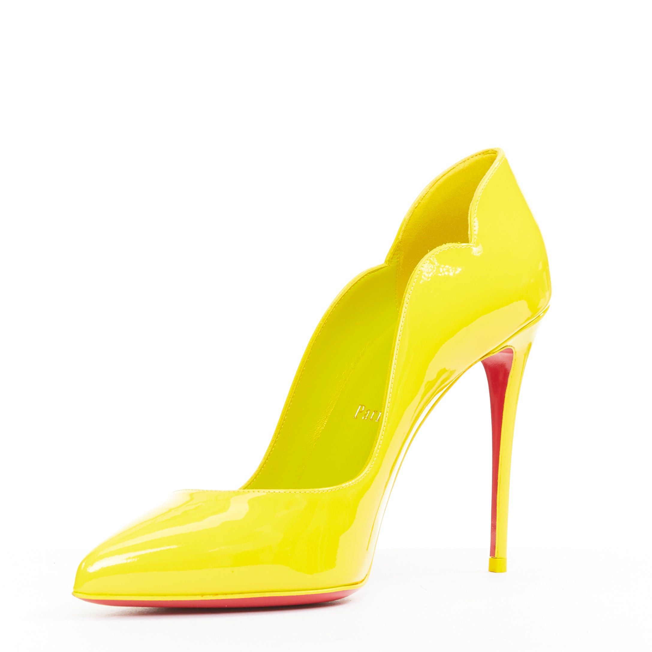 Christian Louboutin CHRISTIAN LOUBOUTIN Hot Chick 100 Patent citrus lemon scalloped point pump EU37.5 Size US 7.5 / IT 37.5 - 4 Thumbnail