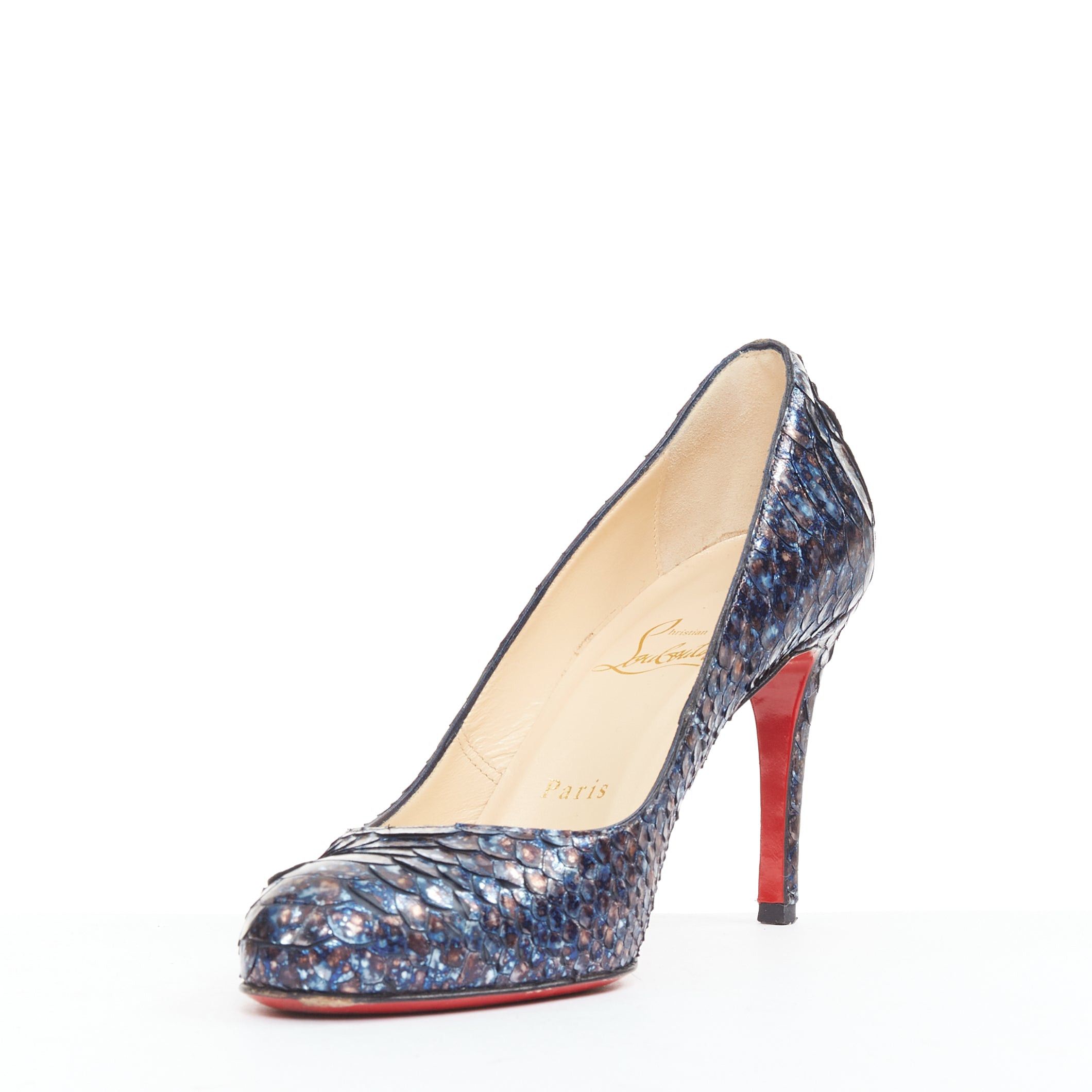 Christian Louboutin CHRISTIAN LOUBOUTIN Simple Pump 85 Acid Blue scaled leather almond toe pump EU37.5 Size US 7.5 / IT 37.5 - 4 Thumbnail