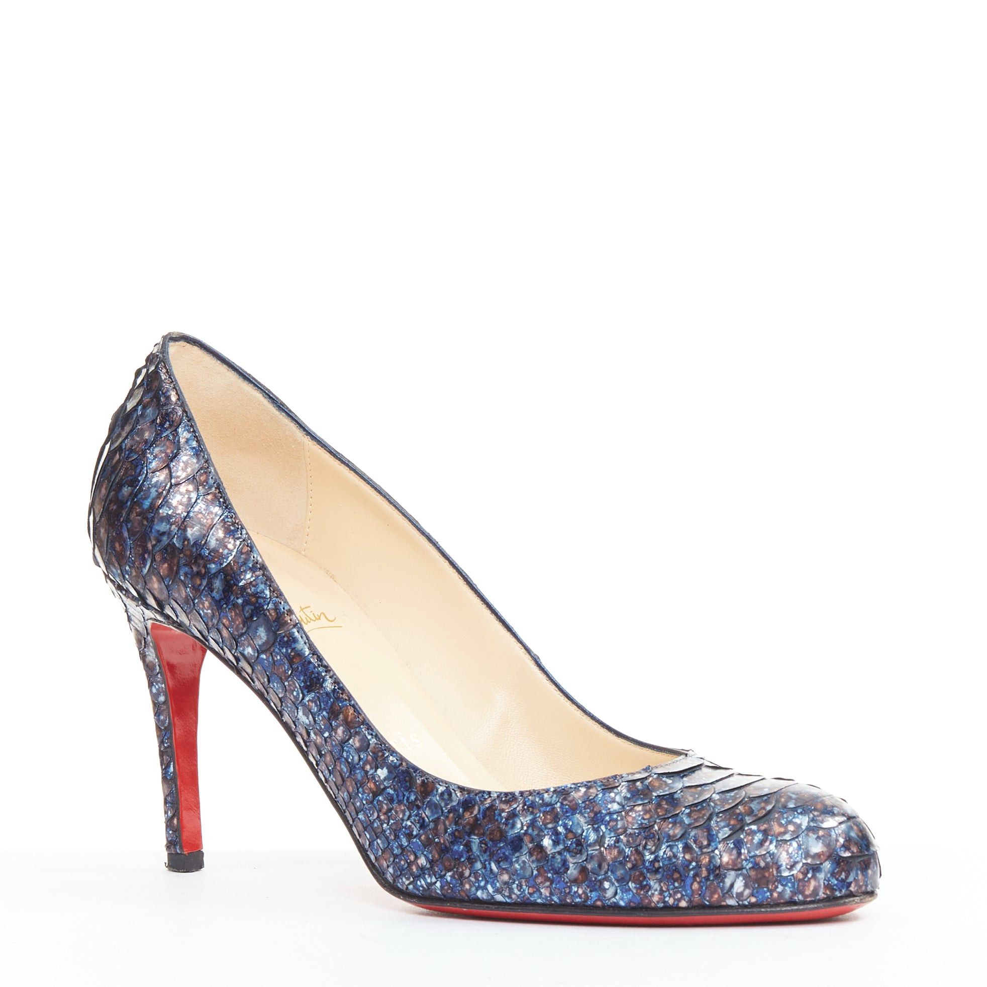 Christian Louboutin CHRISTIAN LOUBOUTIN Simple Pump 85 Acid Blue scaled leather almond toe pump EU37.5 Size US 7.5 / IT 37.5 - 2 Thumbnail