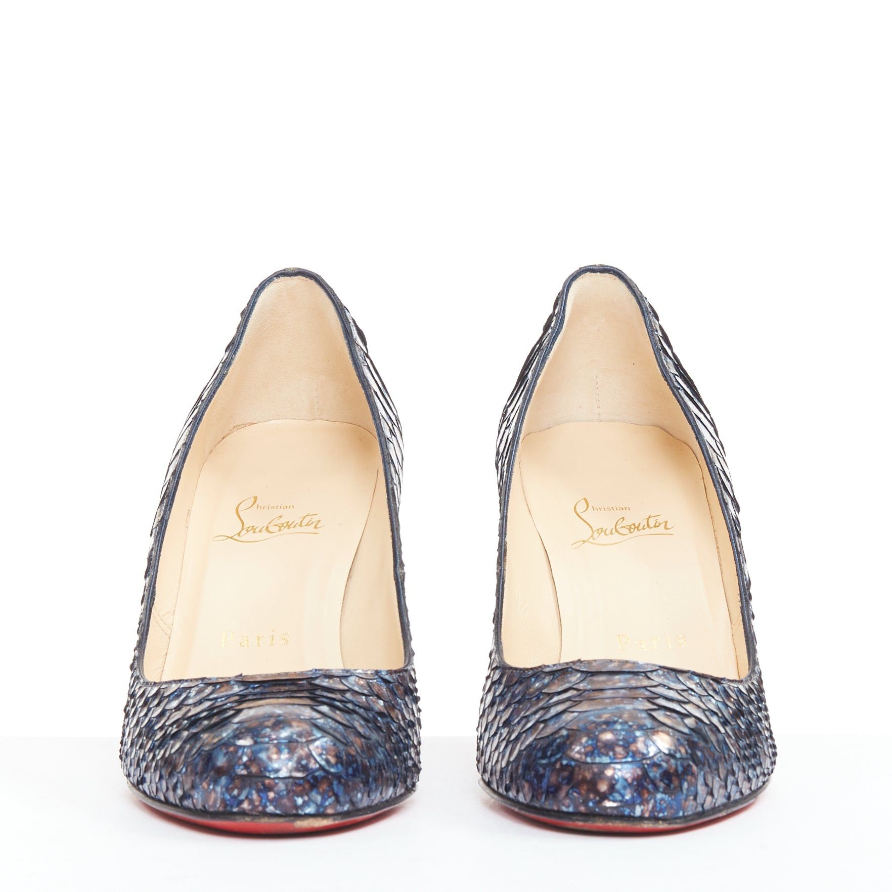 Christian Louboutin CHRISTIAN LOUBOUTIN Simple Pump 85 Acid Blue scaled leather almond toe pump EU37.5 Size US 7.5 / IT 37.5 - 3 Thumbnail