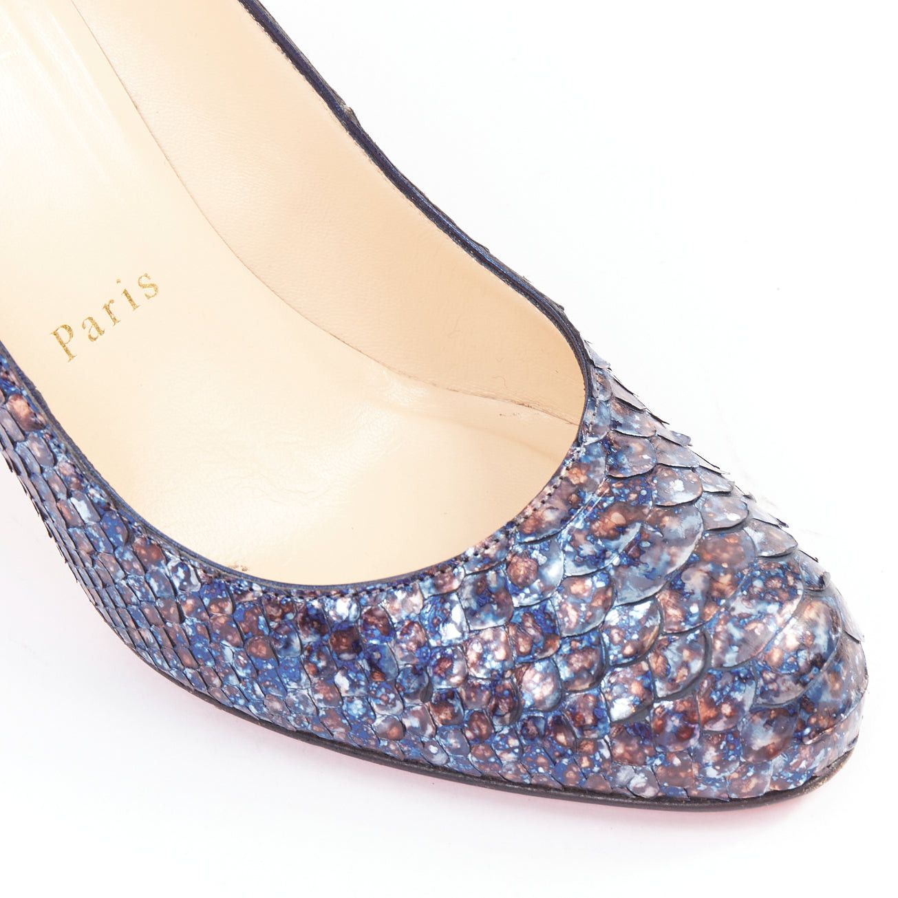 Christian Louboutin CHRISTIAN LOUBOUTIN Simple Pump 85 Acid Blue scaled leather almond toe pump EU37.5 Size US 7.5 / IT 37.5 - 7 Thumbnail