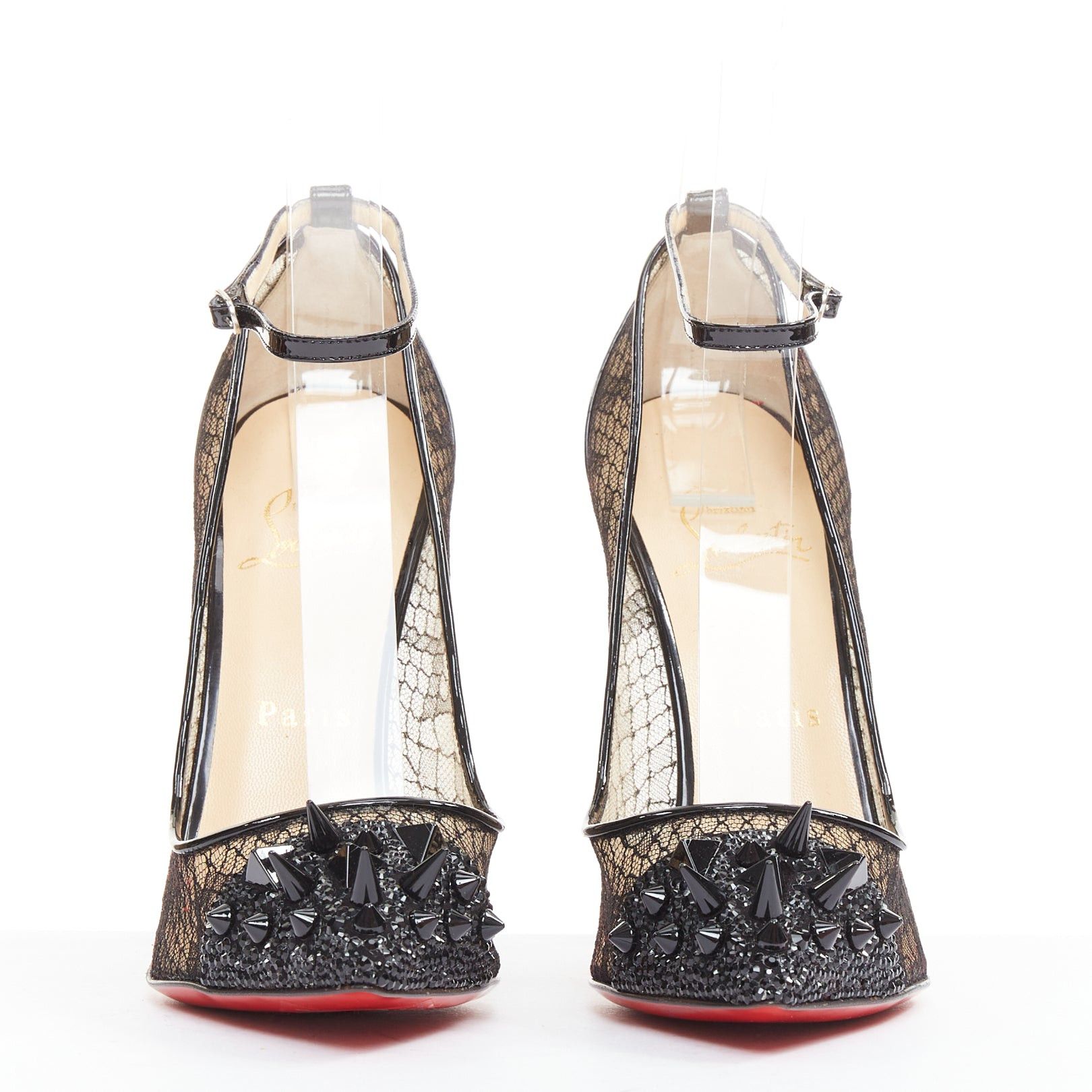 Christian Louboutin CHRISTIAN LOUBOUTIN Picks & Co Potpourri 120 black lace spiked strass toe pumps EU37.5 Size US 7.5 / IT 37.5 - 3 Thumbnail