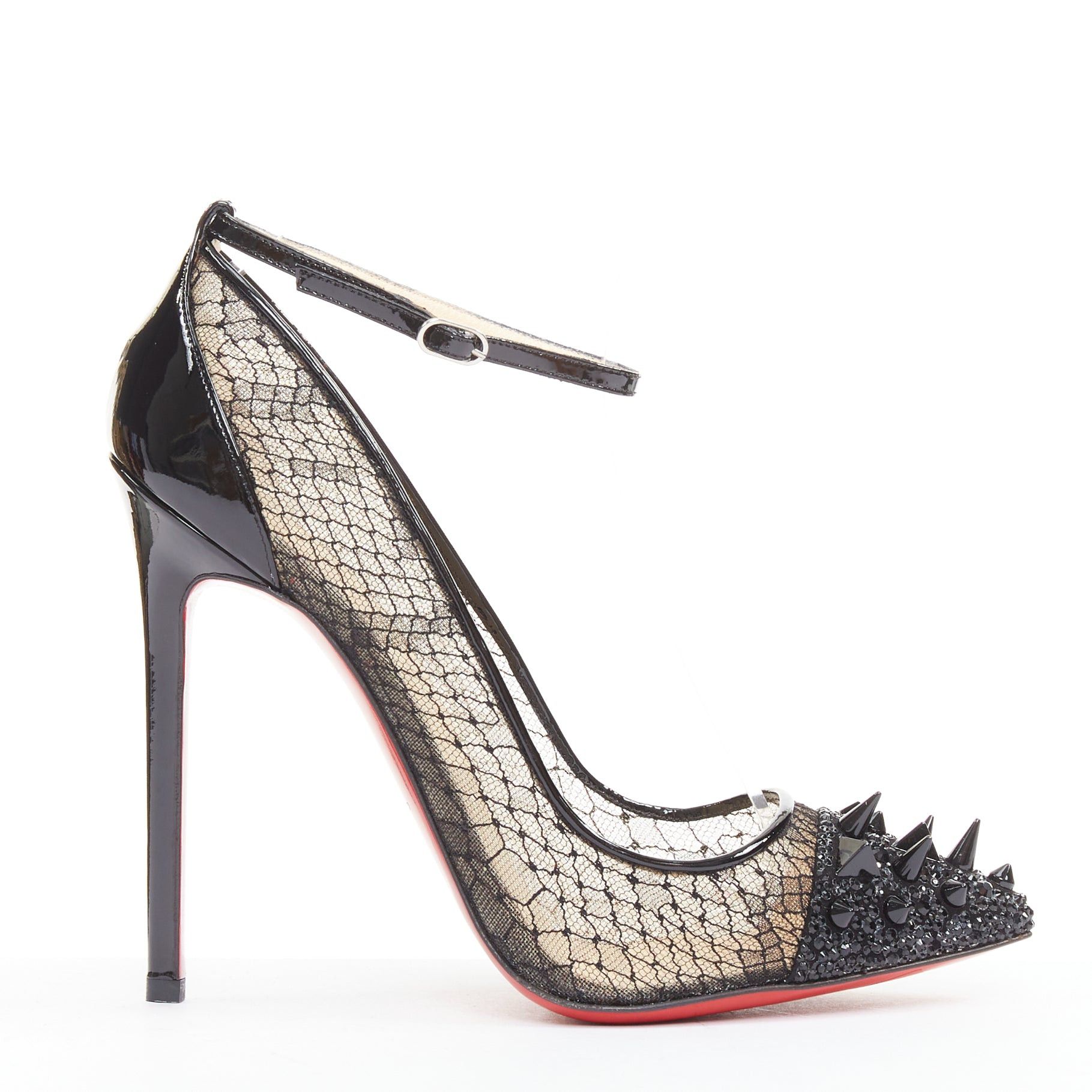 Christian Louboutin CHRISTIAN LOUBOUTIN Picks & Co Potpourri 120 black lace spiked strass toe pumps EU37.5 Size US 7.5 / IT 37.5 - 2 Thumbnail