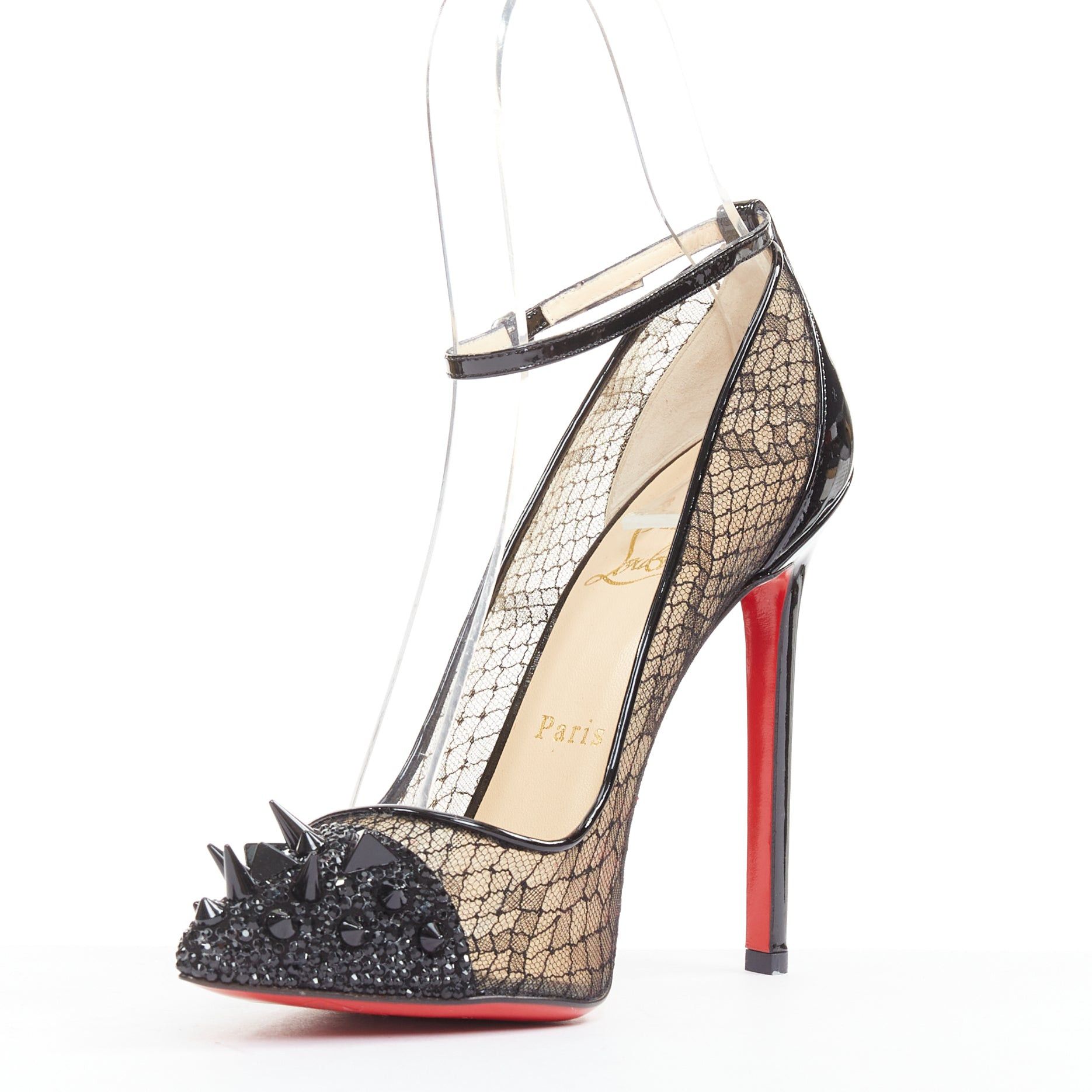 Christian Louboutin CHRISTIAN LOUBOUTIN Picks & Co Potpourri 120 black lace spiked strass toe pumps EU37.5 Size US 7.5 / IT 37.5 - 4 Thumbnail