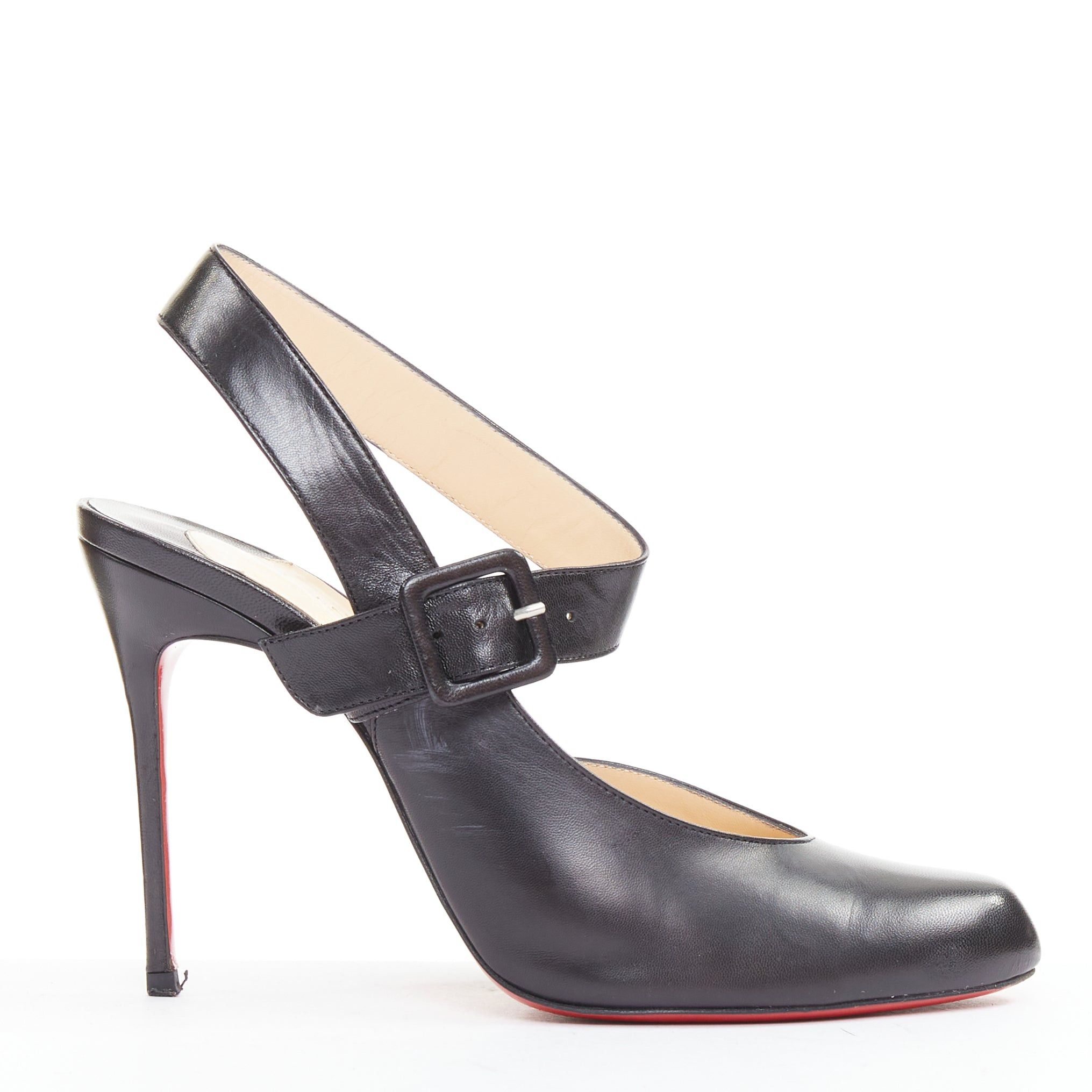 Christian Louboutin CHRISTIAN LOUBOUTIN Miyousra 100 black goat skin buckle D'Orsay pumps EU37.5 Size US 7.5 / IT 37.5 - 2 Thumbnail