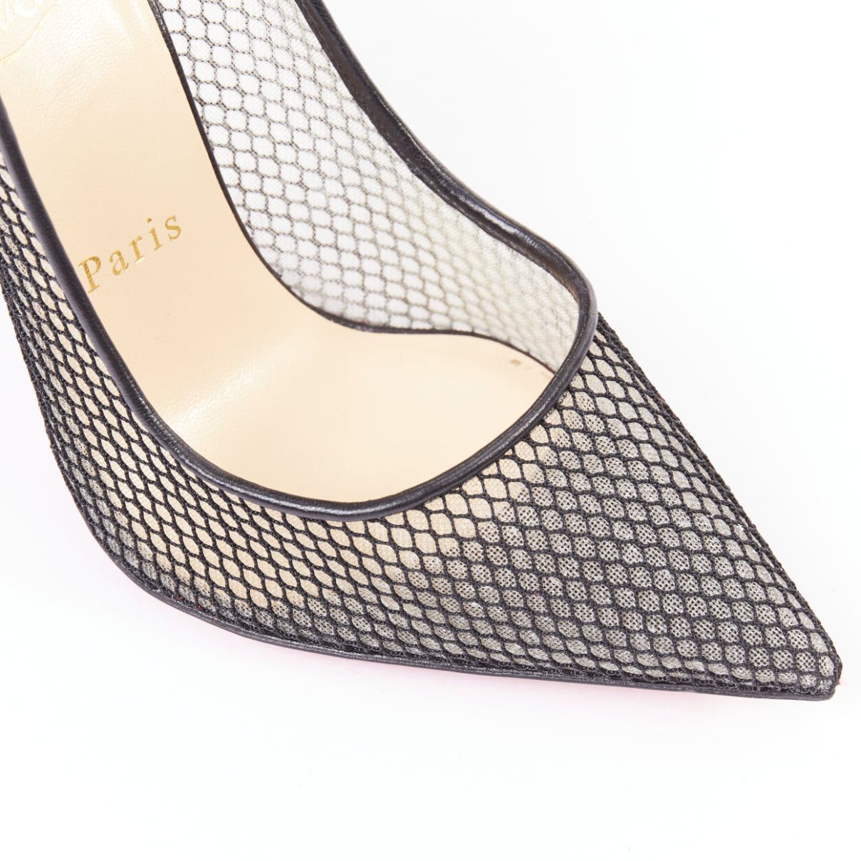 Christian Louboutin CHRISTIAN LOUBOUTIN Follies Resille 100 Fishnet Pailette black mesh pointy pumps EU37.5 Size US 7.5 / IT 37.5 - 7 Thumbnail
