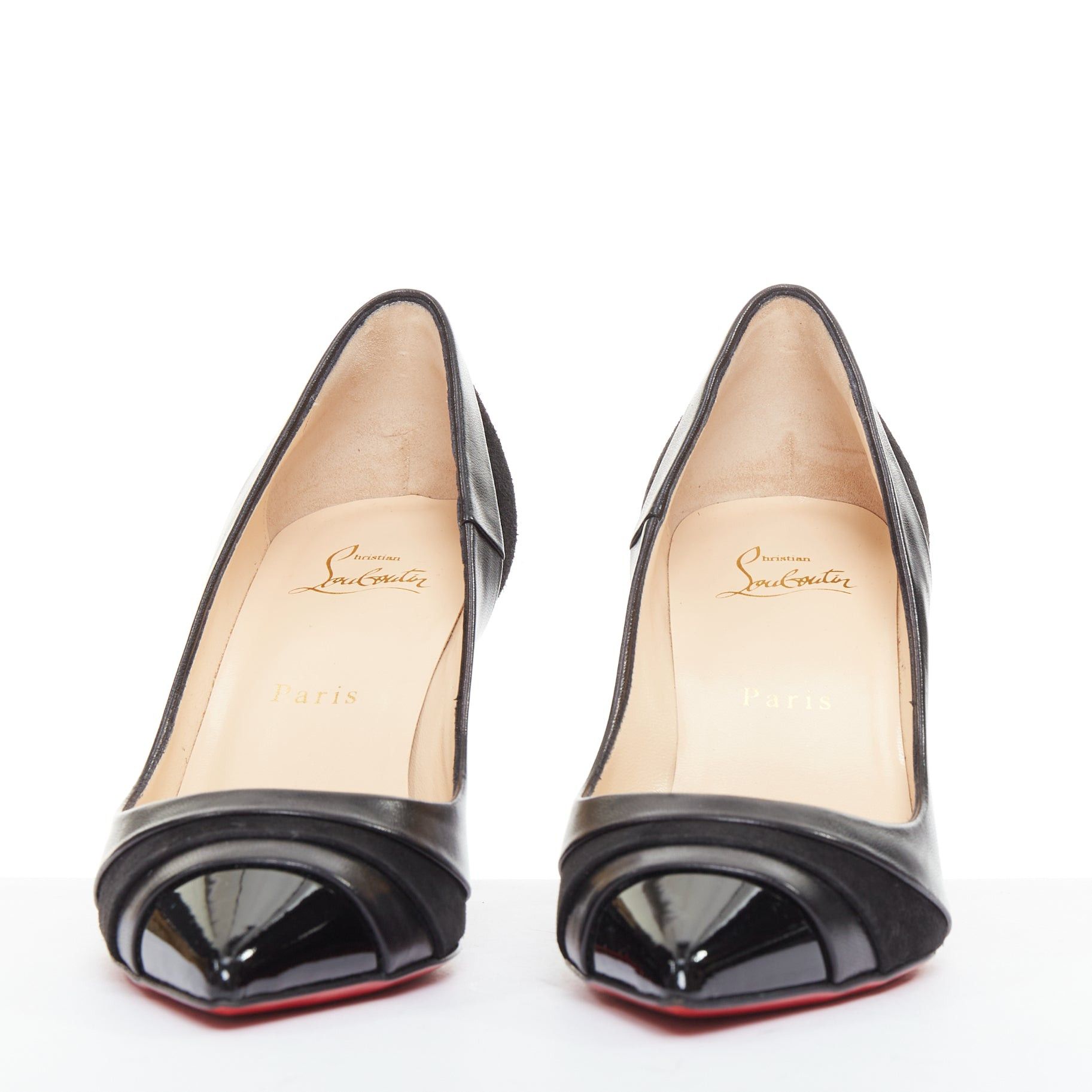 Christian Louboutin CHRISTIAN LOUBOUTIN Eklectica 85 nappa black calf suede mix pointed toe pumps EU37.5 Size US 7.5 / IT 37.5 - 3 Thumbnail
