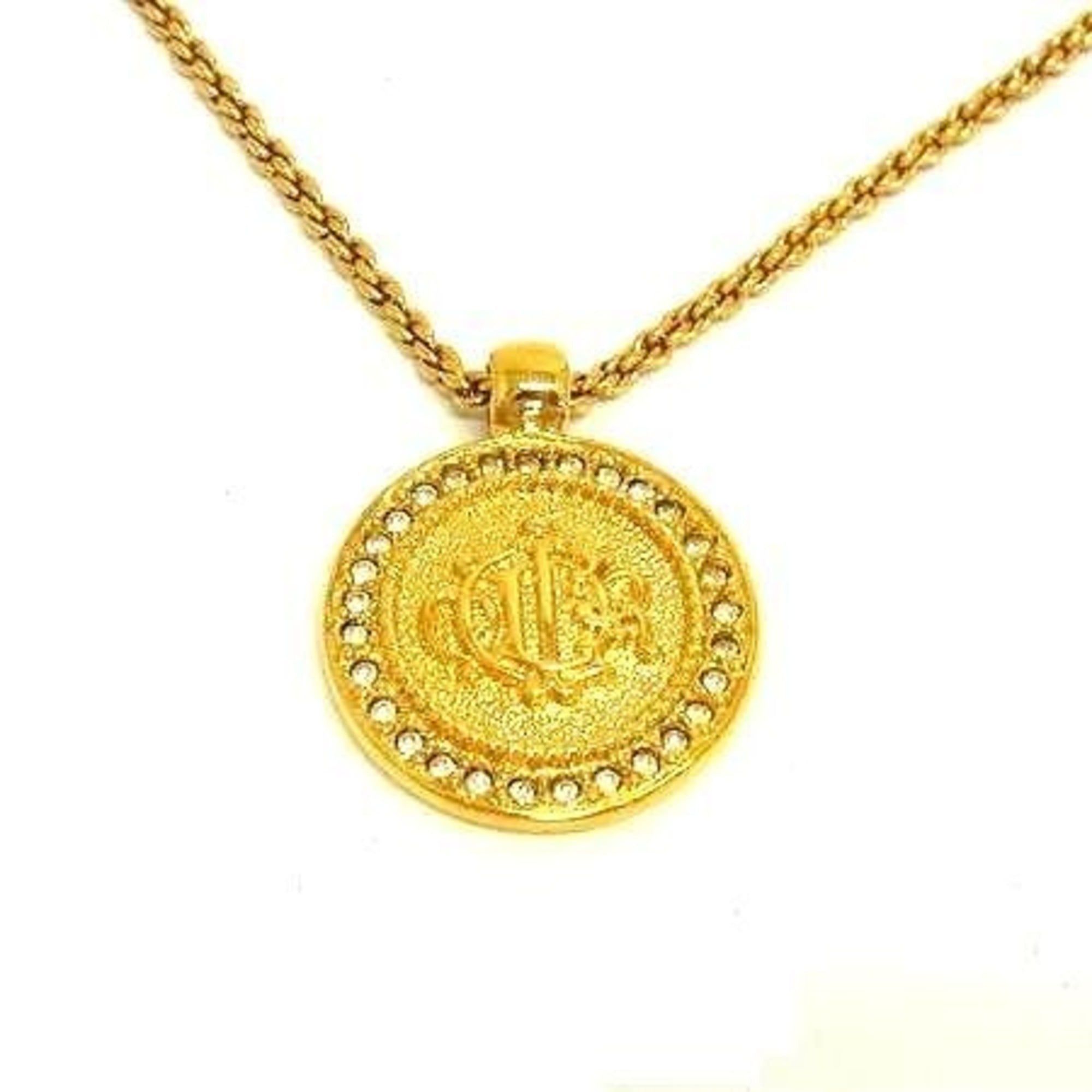 Dior Christian Dior necklace, gold metal, women's, emblem, rhinestone. Size ONE SIZE - 2 Thumbnail