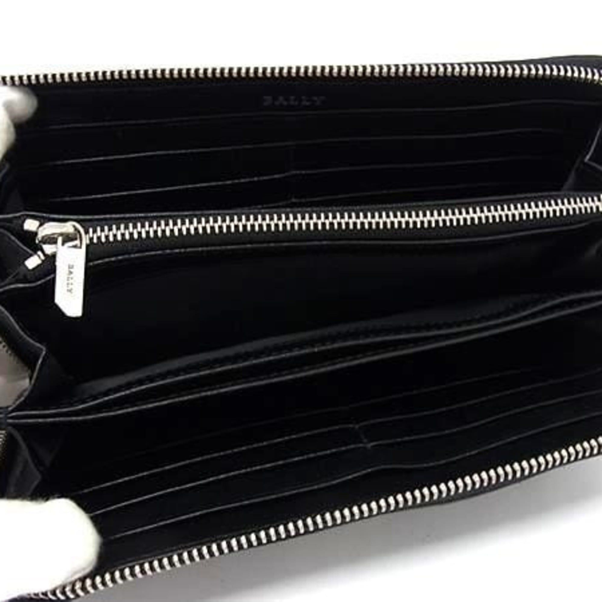 Bally BALLY long wallet, black geometric leather, men's and women's, round wallet. Size ONE SIZE - 3 Thumbnail