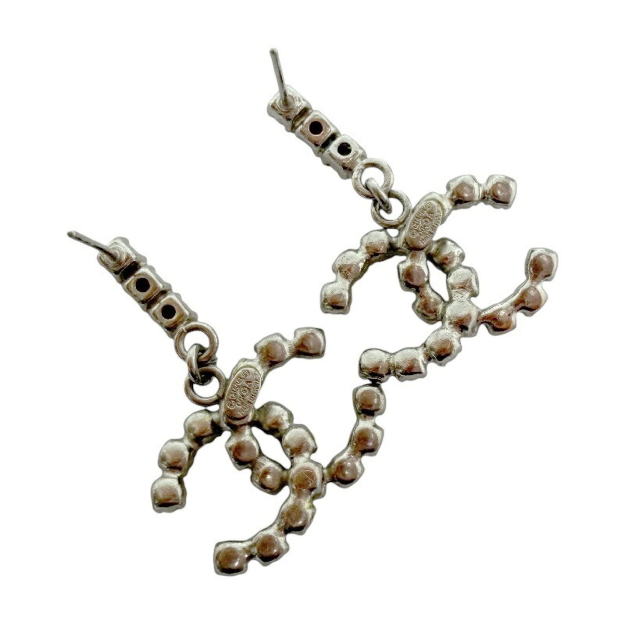 Chanel Chanel Coco Mark Earrings Rhinestone Silver 00A CC Women's Size ONE SIZE - 4 Thumbnail