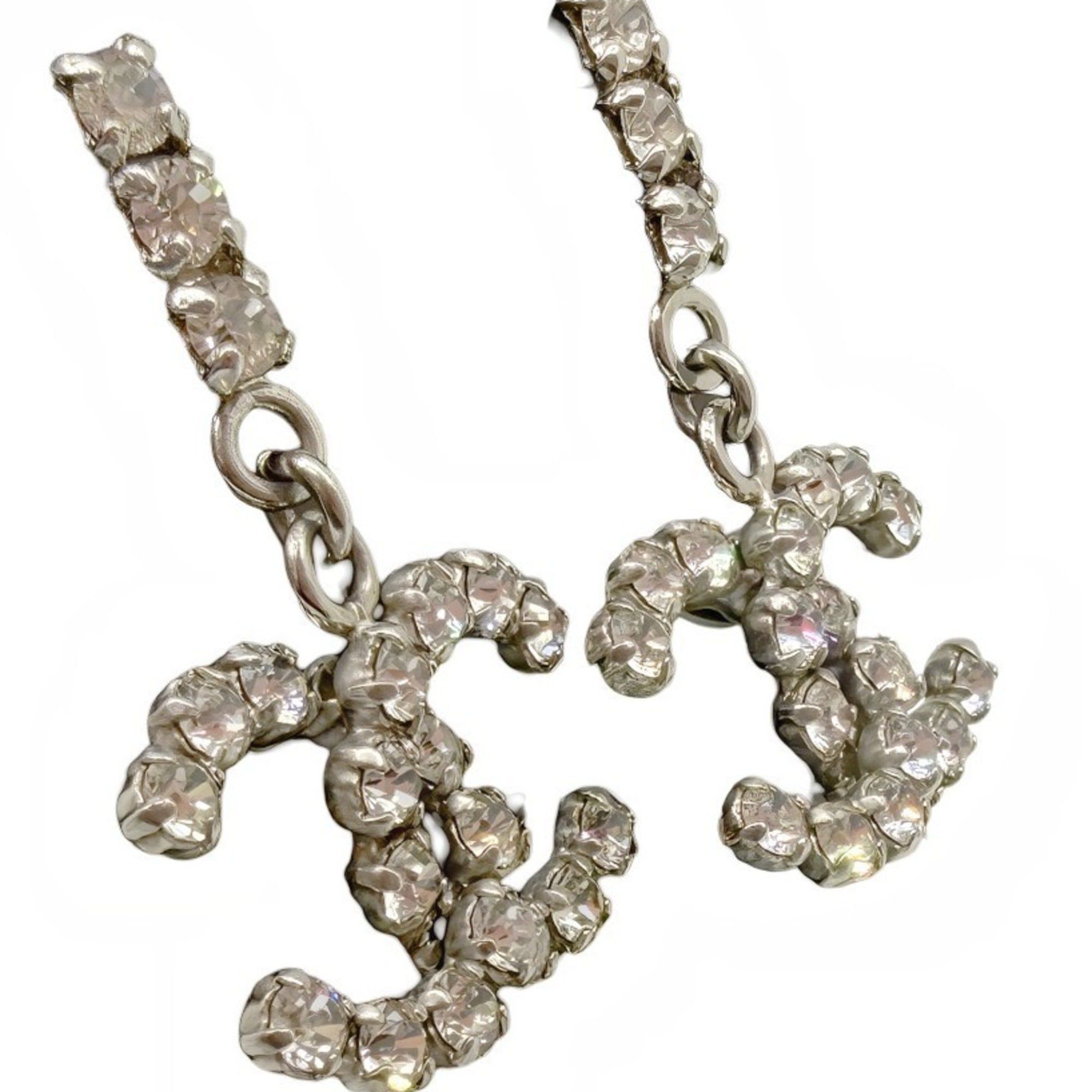 Chanel Chanel Coco Mark Earrings Rhinestone Silver 00A CC Women's Size ONE SIZE - 3 Thumbnail