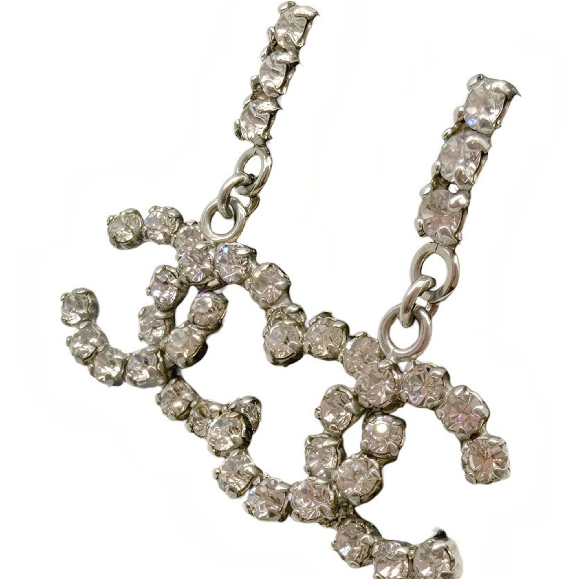 Chanel Chanel Coco Mark Earrings Rhinestone Silver 00A CC Women's Size ONE SIZE - 2 Thumbnail