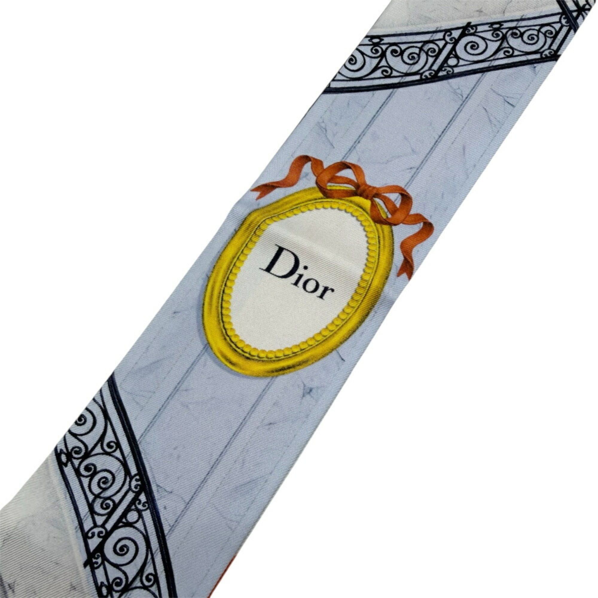 Dior Christian Dior Mitzah Scarf/Muffler, Blue and Orange Ribbon Scarf, Women's Size ONE SIZE - 4 Thumbnail