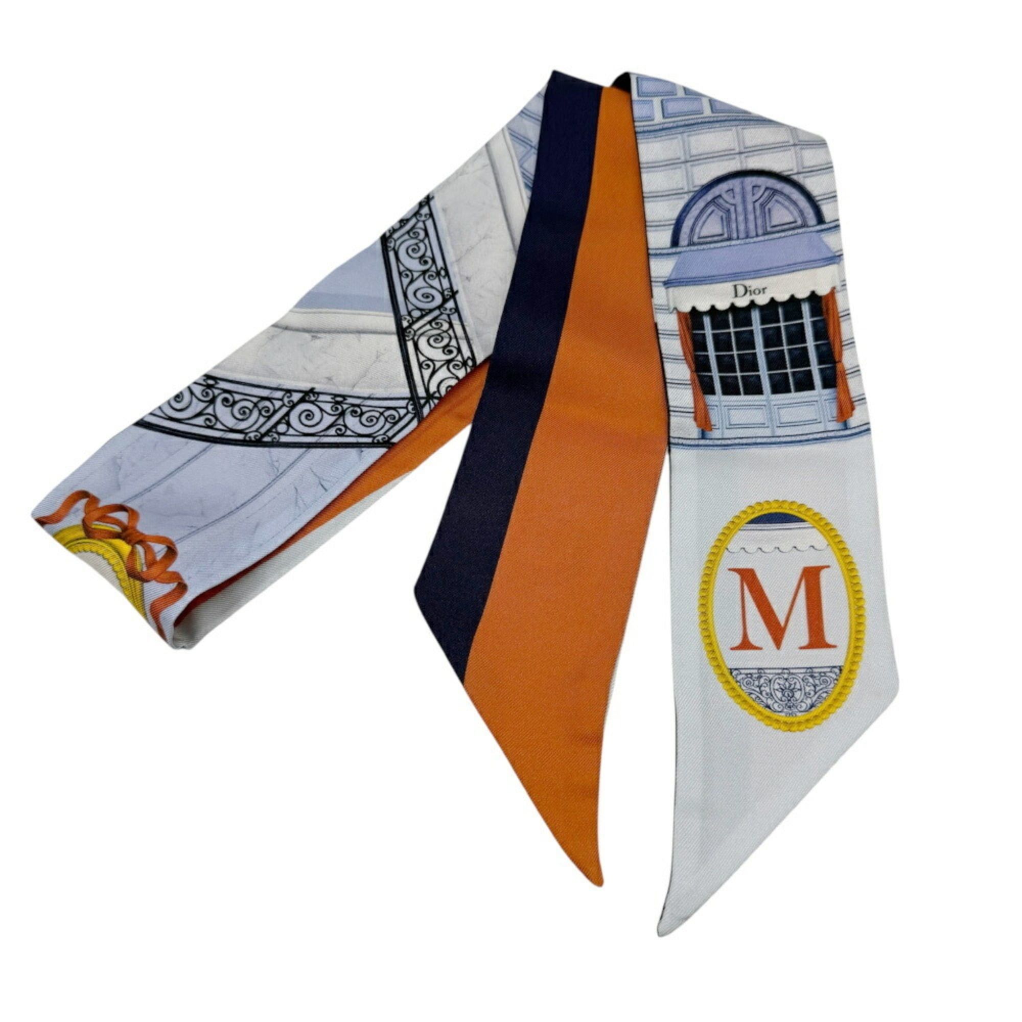 Dior Christian Dior Mitzah Scarf/Muffler, Blue and Orange Ribbon Scarf, Women's Size ONE SIZE - 2 Thumbnail