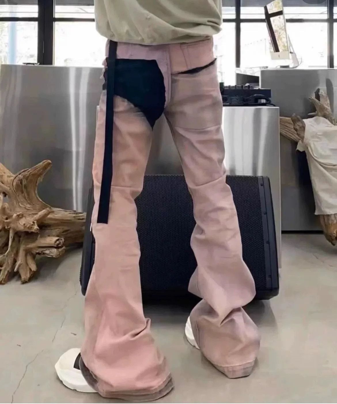 Rick Owens Rick Owens Pink Waxed Paneled Flared Pants Size 31" - 4 Thumbnail