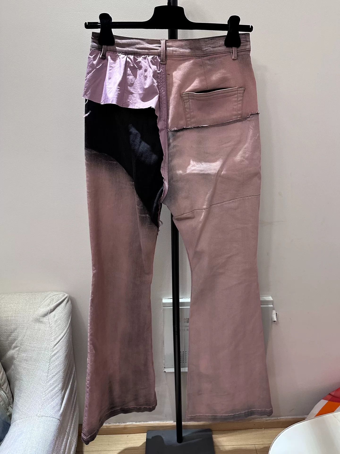 Rick Owens Rick Owens Pink Waxed Paneled Flared Pants Size 31" - 3 Thumbnail