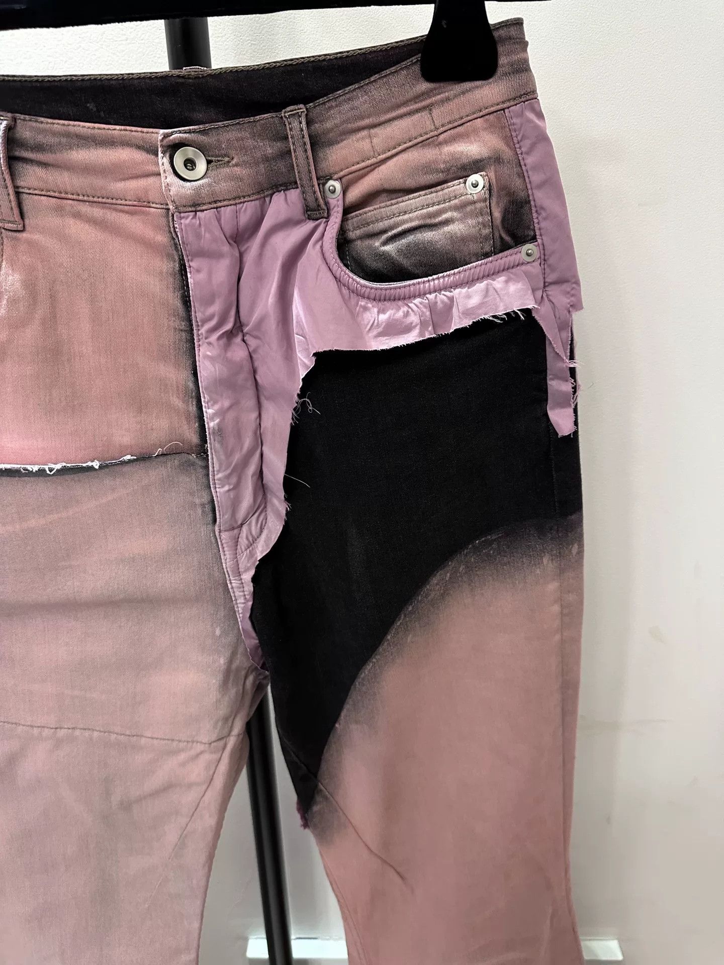Rick Owens Rick Owens Pink Waxed Paneled Flared Pants Size 31" - 2 Thumbnail