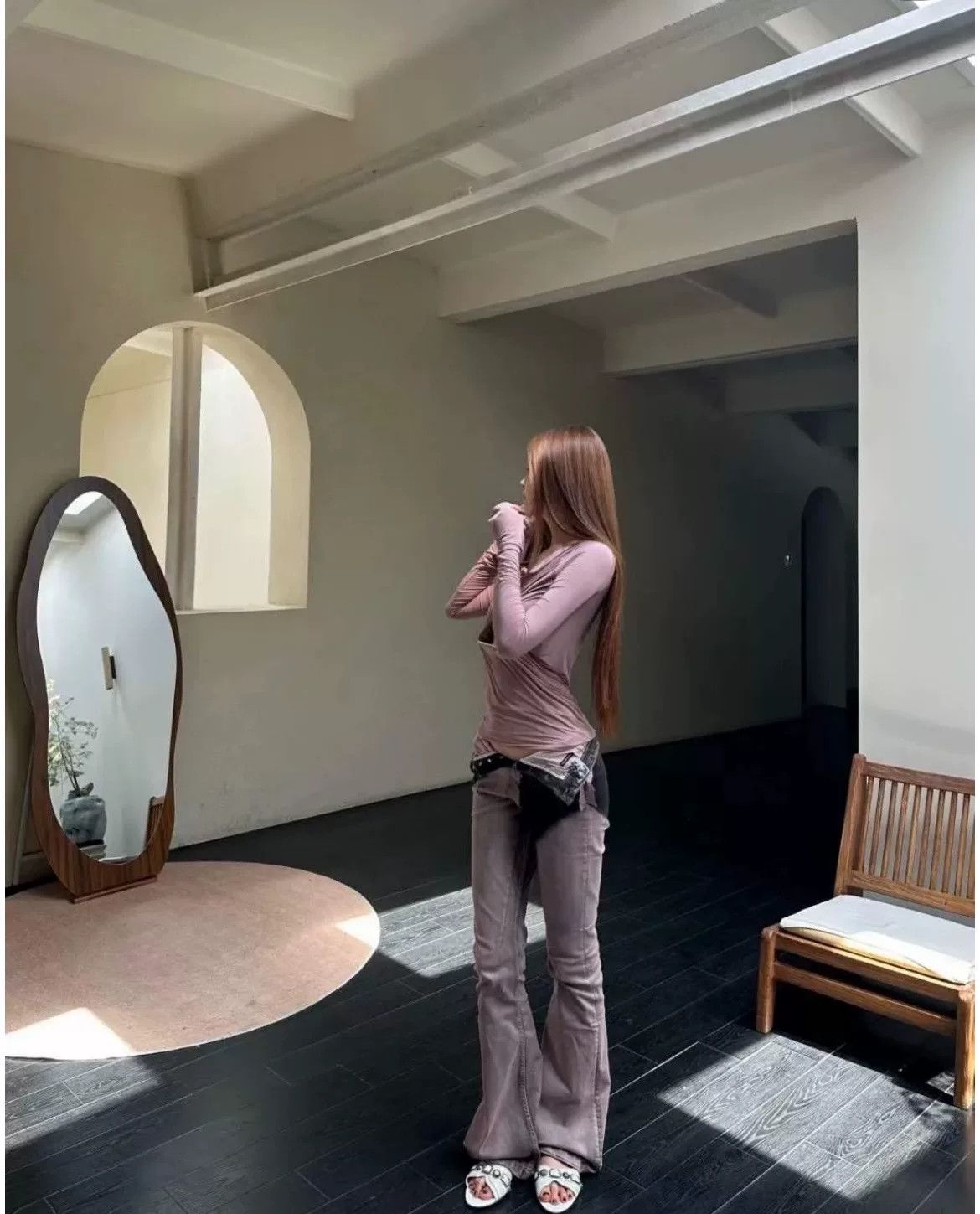 Rick Owens Rick Owens Pink Waxed Paneled Flared Pants Size 31" - 8 Thumbnail
