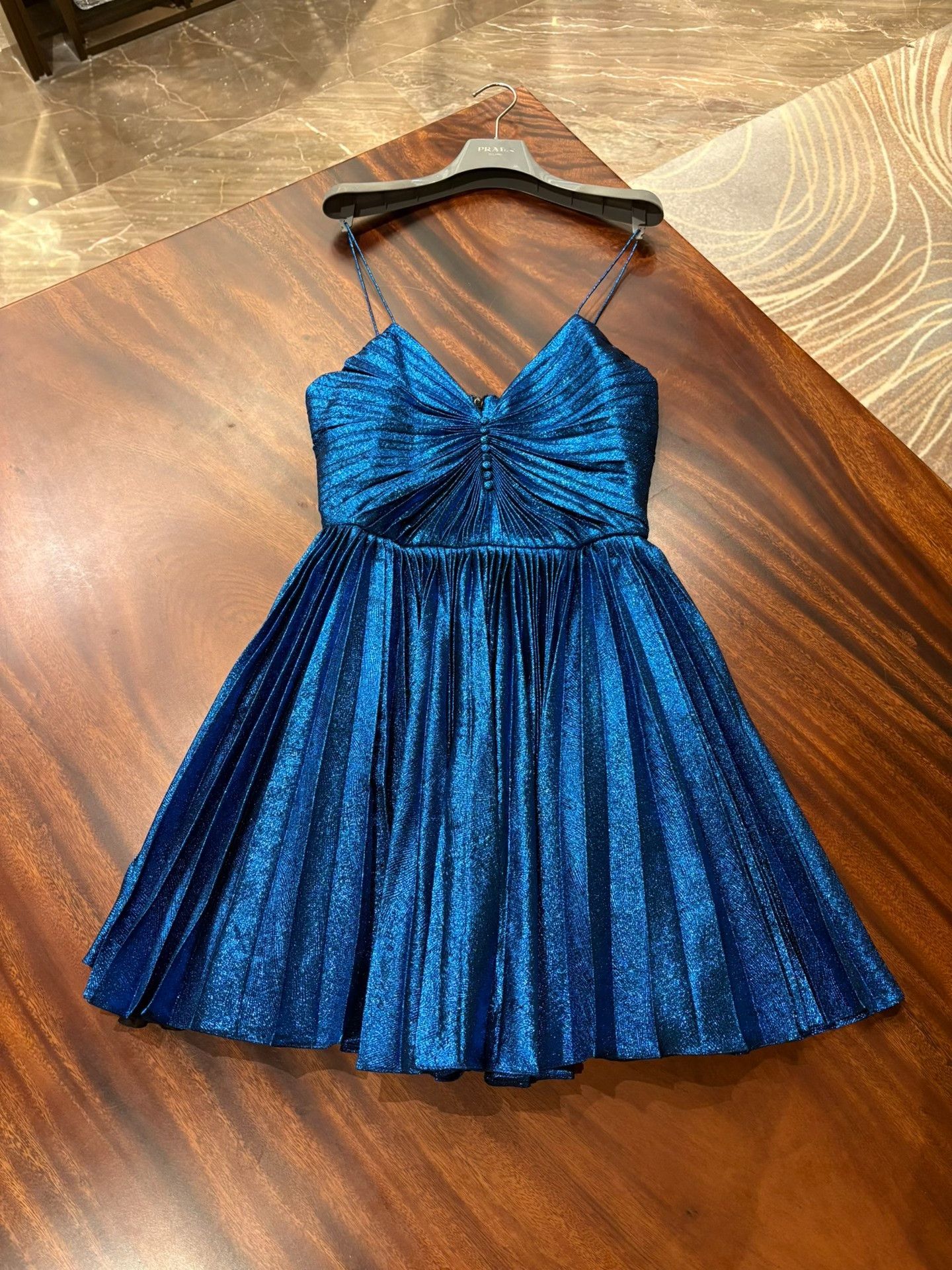 Saint Laurent Paris Saint Laurent Blue Pleated Runway Dress Size XS / US 0-2 / IT 36-38 - 4 Thumbnail
