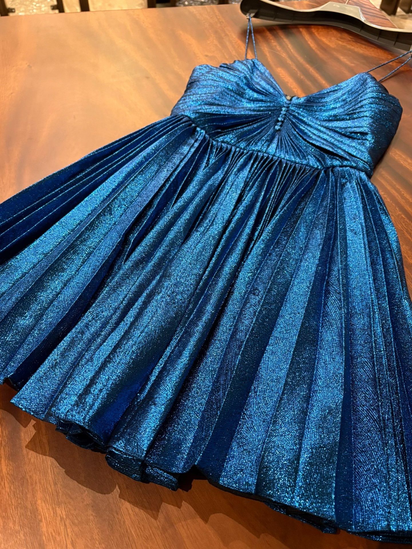 Saint Laurent Paris Saint Laurent Blue Pleated Runway Dress Size XS / US 0-2 / IT 36-38 - 5 Thumbnail