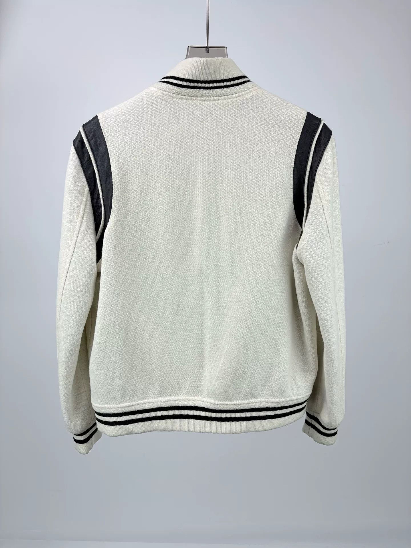 Saint Laurent Paris Saint Laurent White Leather Sleeves Baseball Jacket Size US M / EU 48-50 / 2 - 2 Thumbnail