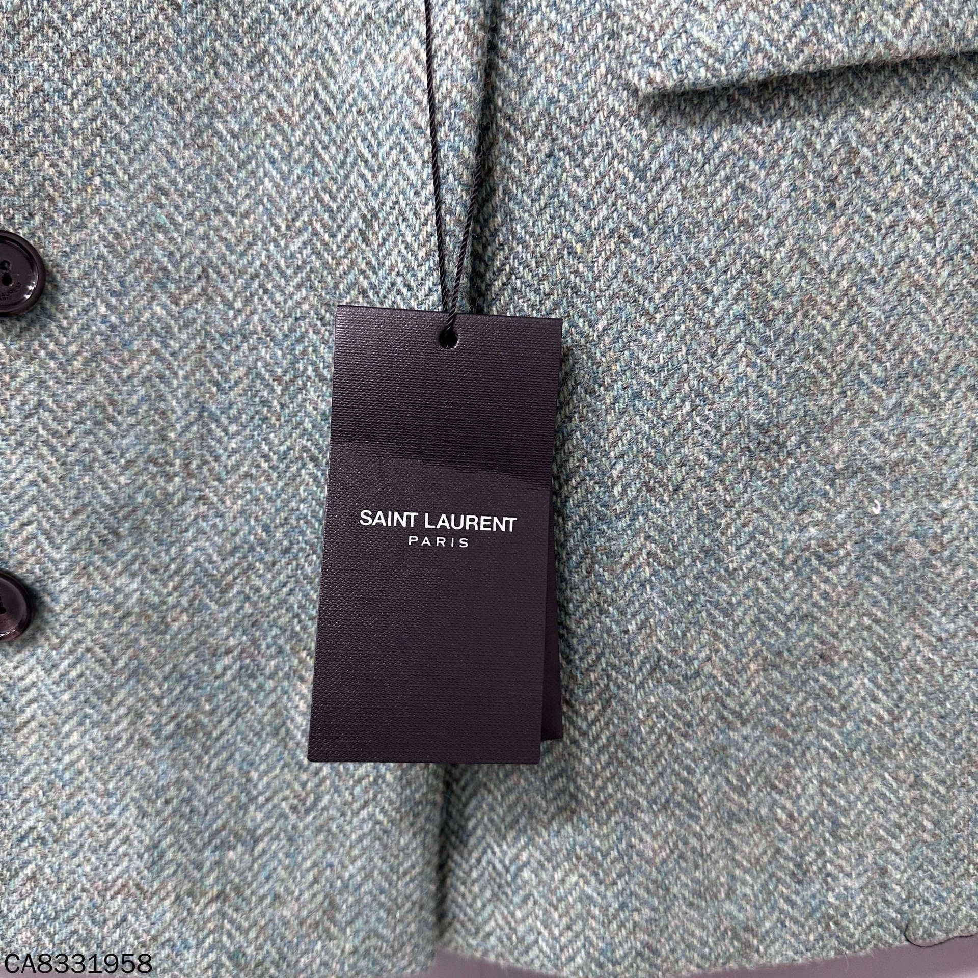 Saint Laurent Paris Saint Laurent Light Green Herringbone Blazer Size XS / US 0-2 / IT 36-38 - 7 Thumbnail