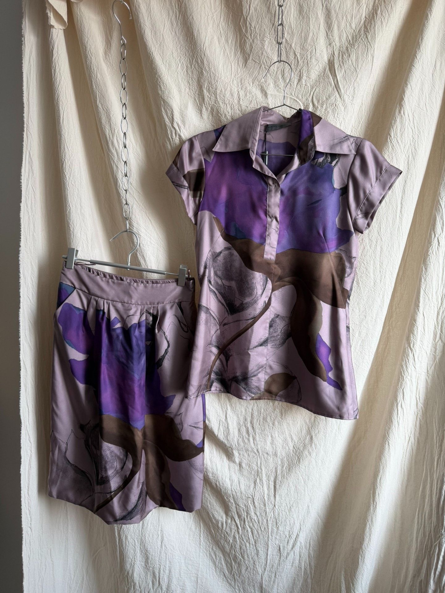 Alberta Ferretti Alberta Ferretti Purple Rose Silk Set Size S / US 4 / IT 40 - 4 Thumbnail
