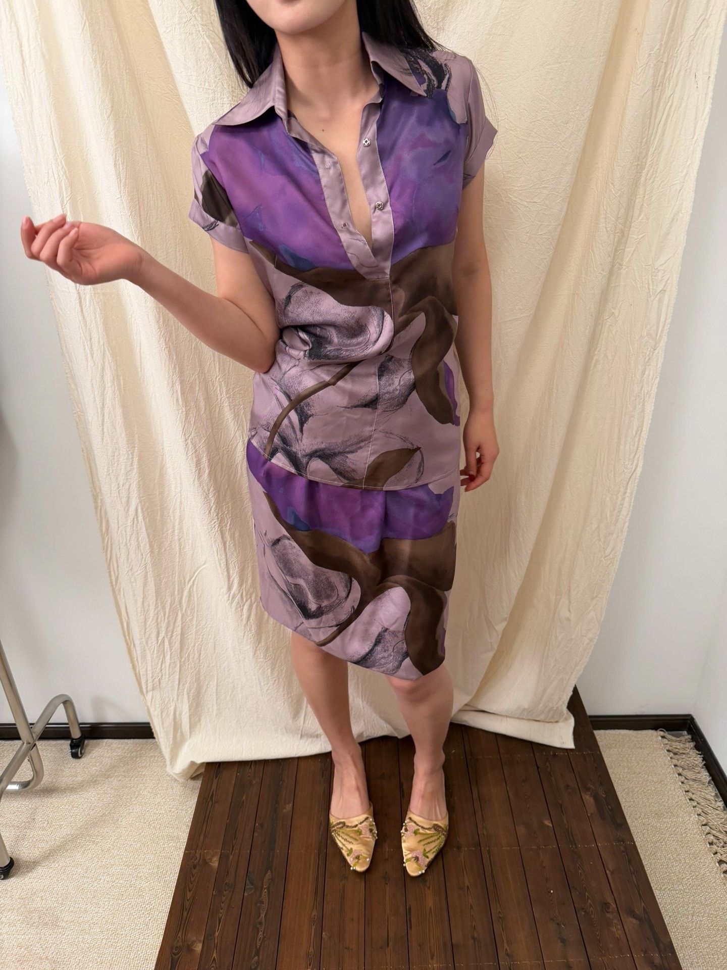 Alberta Ferretti Alberta Ferretti Purple Rose Silk Set Size S / US 4 / IT 40 - 3 Thumbnail