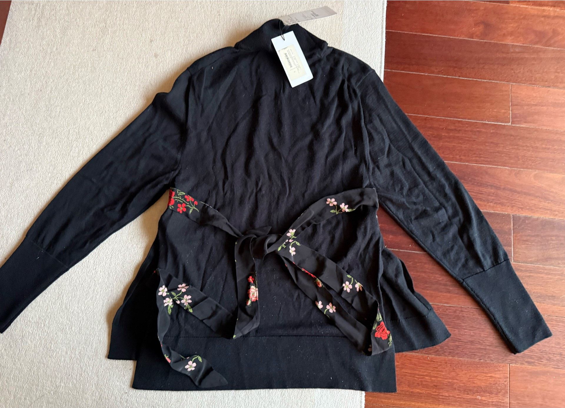 Saint Laurent Paris Simone Rocha Floral Knit Black Sweater Size S / US 4 / IT 40 - 4 Thumbnail