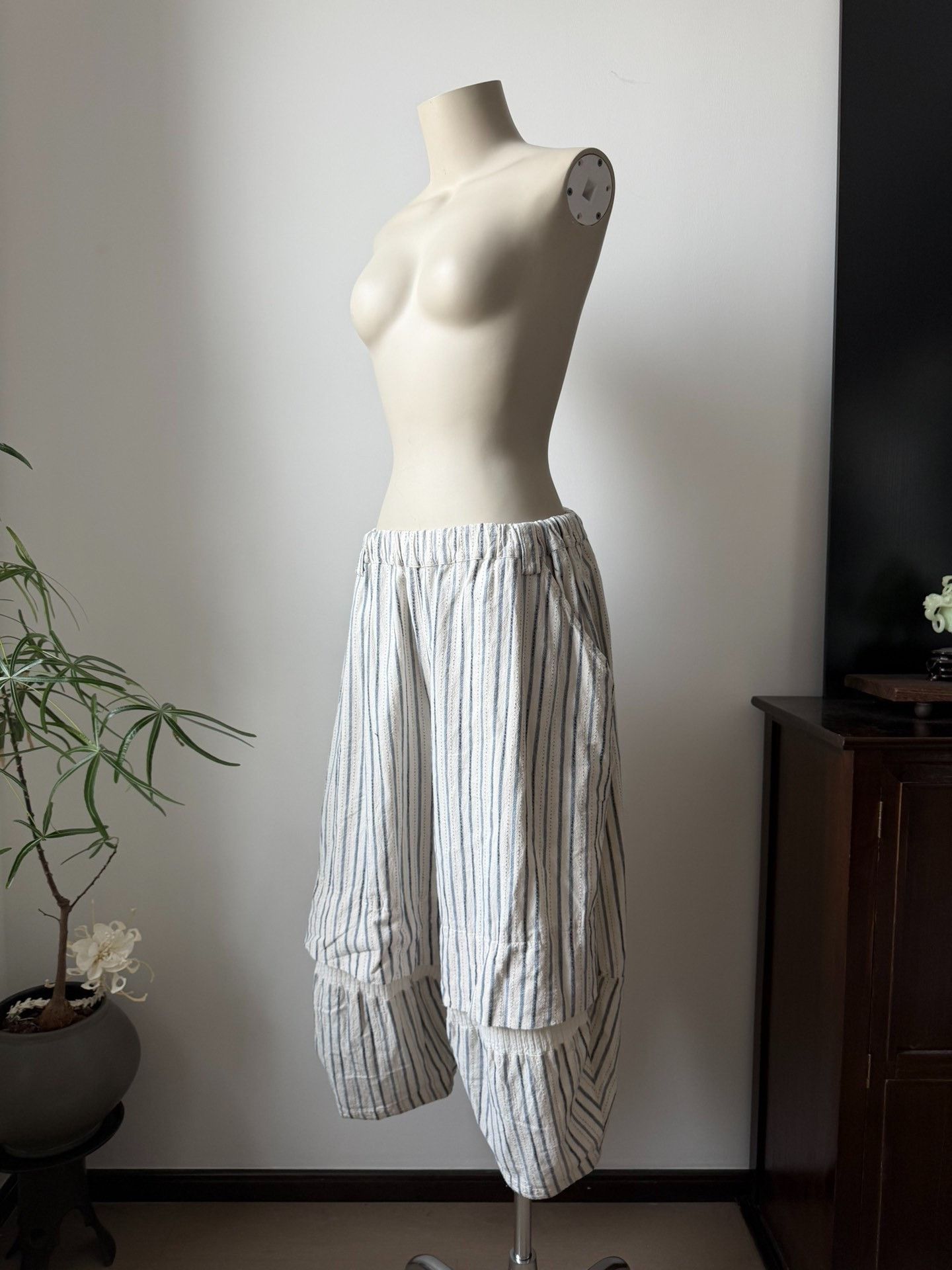 Mou Moyuru Striped Cuffed Lantern Pants Size 32" / US 10 / IT 46 - 3 Thumbnail