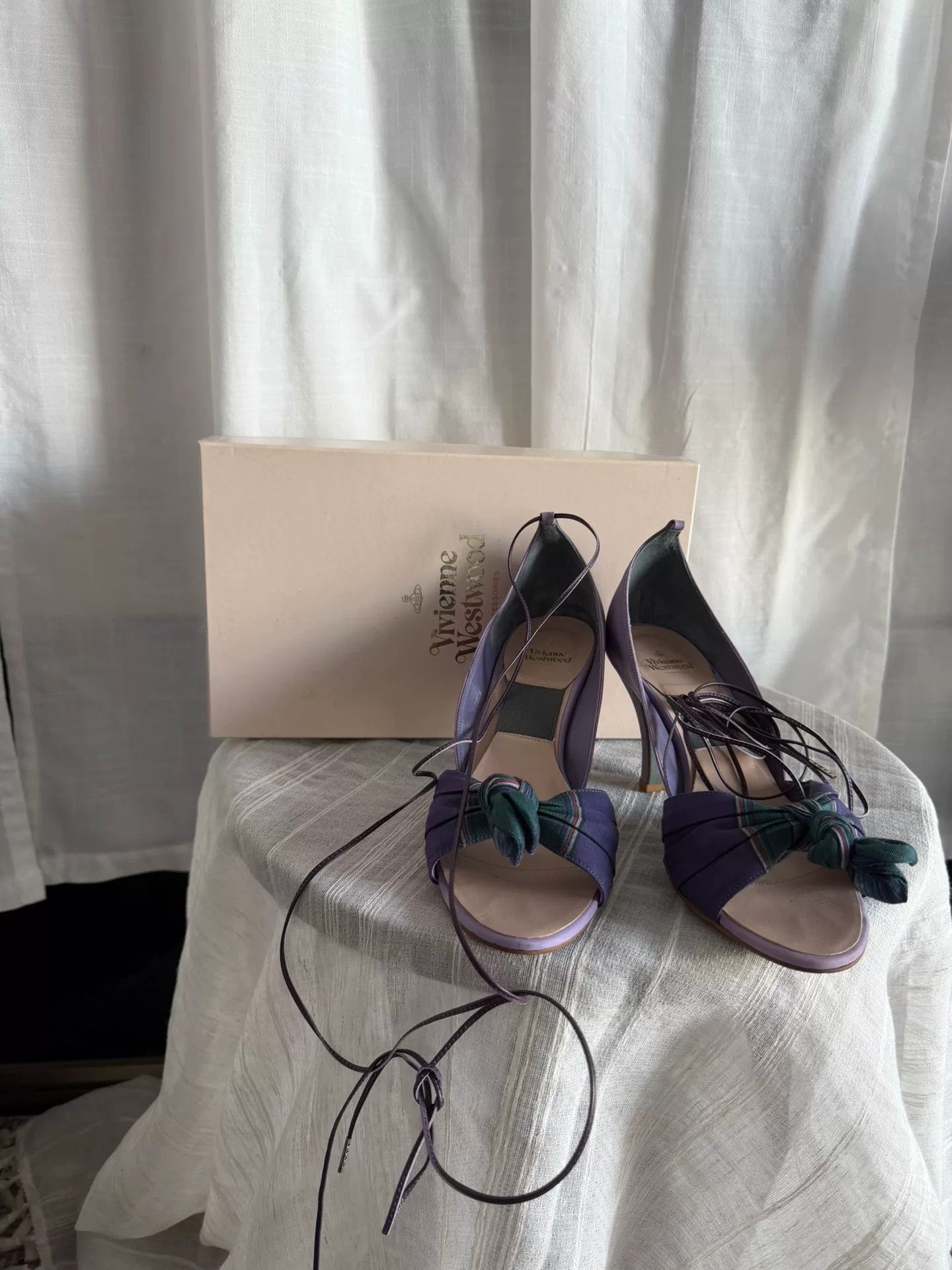 Vivienne Westwood Vivienne Westwood Checkered Strappy Lavender Heels Size US 6 / IT 36 - 3 Thumbnail