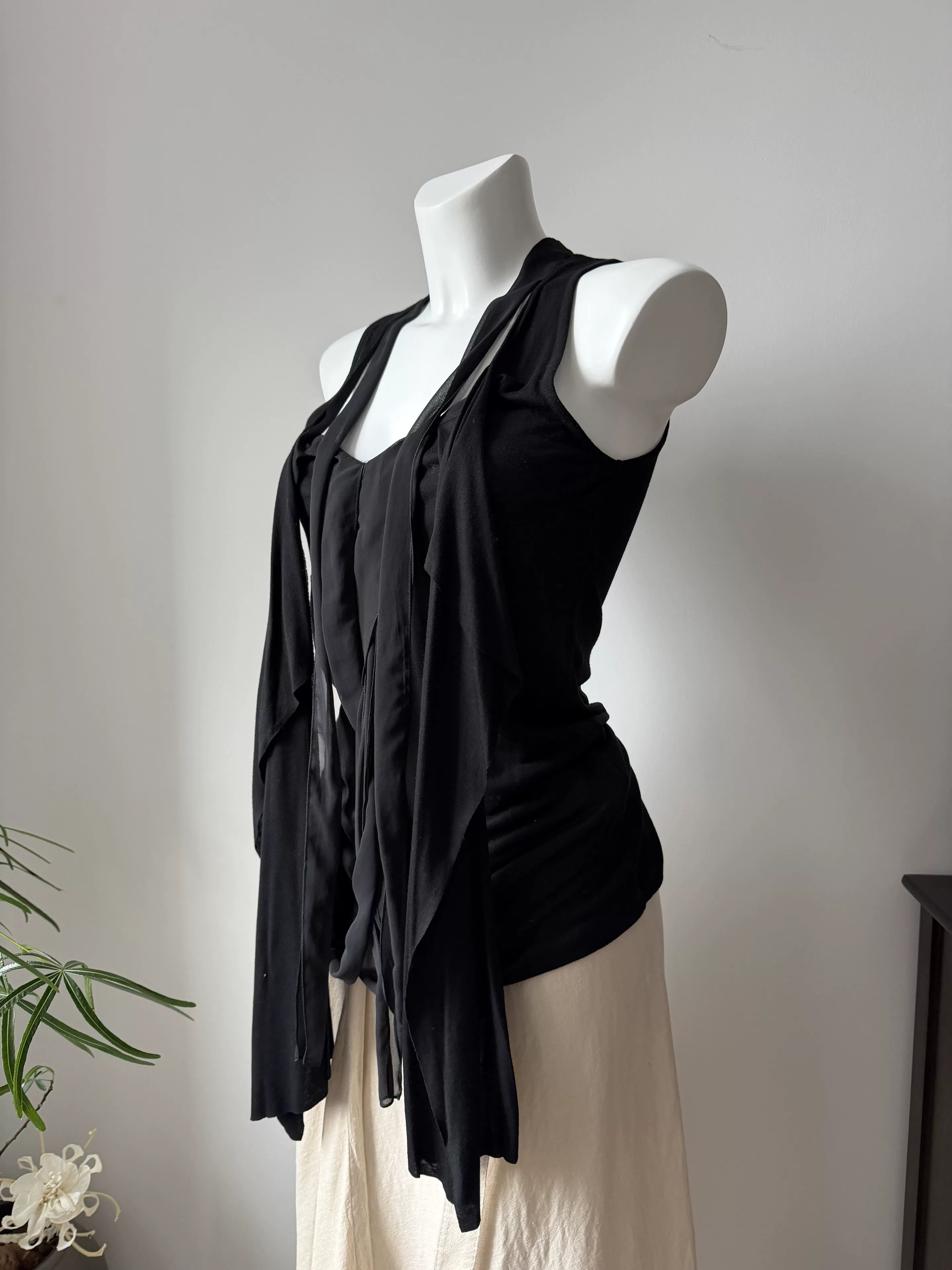 YITAI Black Irregular Strap Decor Stretch Vest Size M / US 6-8 / IT 42-44 - 5 Thumbnail