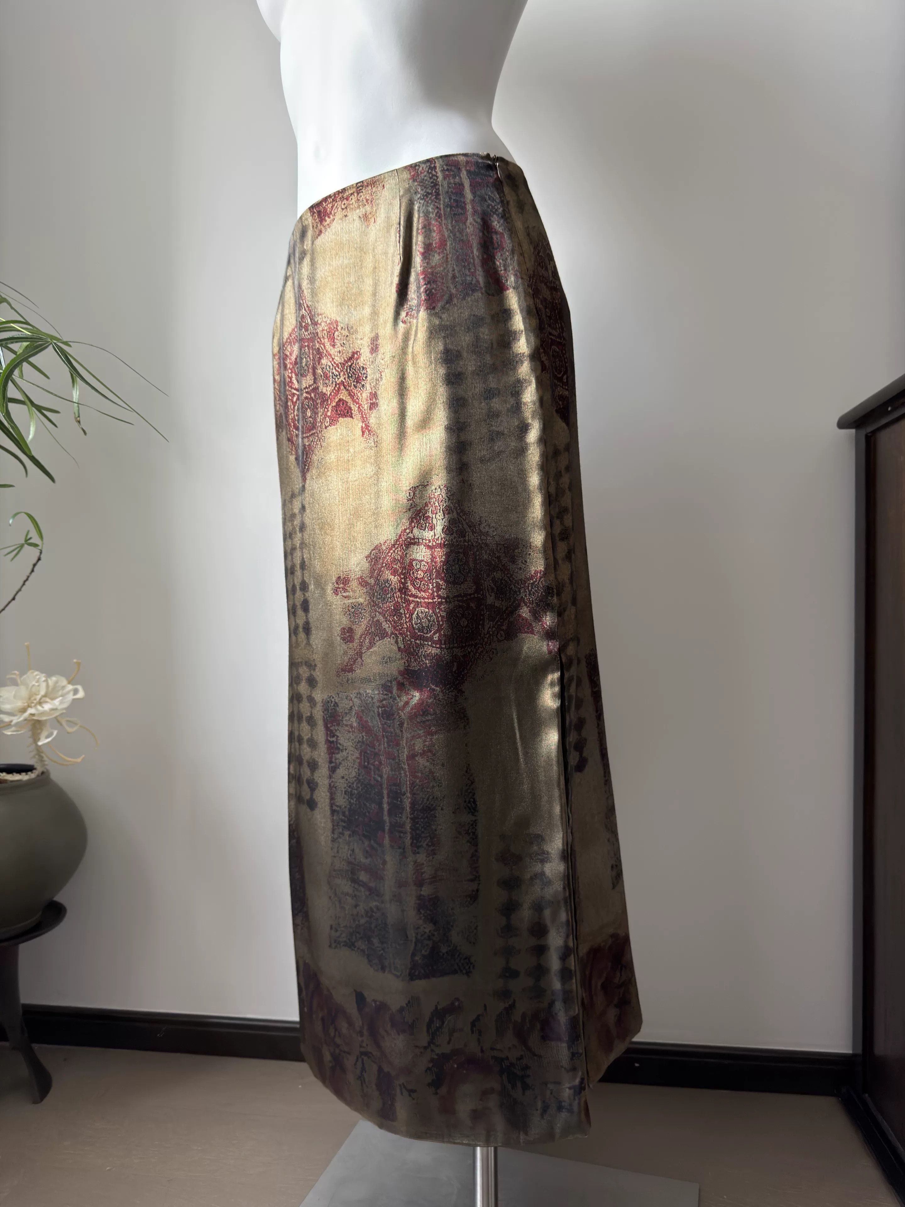Etro ETRO Gold Satin Mural Print Midi Skirt Size 42" / US 20 - 5 Thumbnail