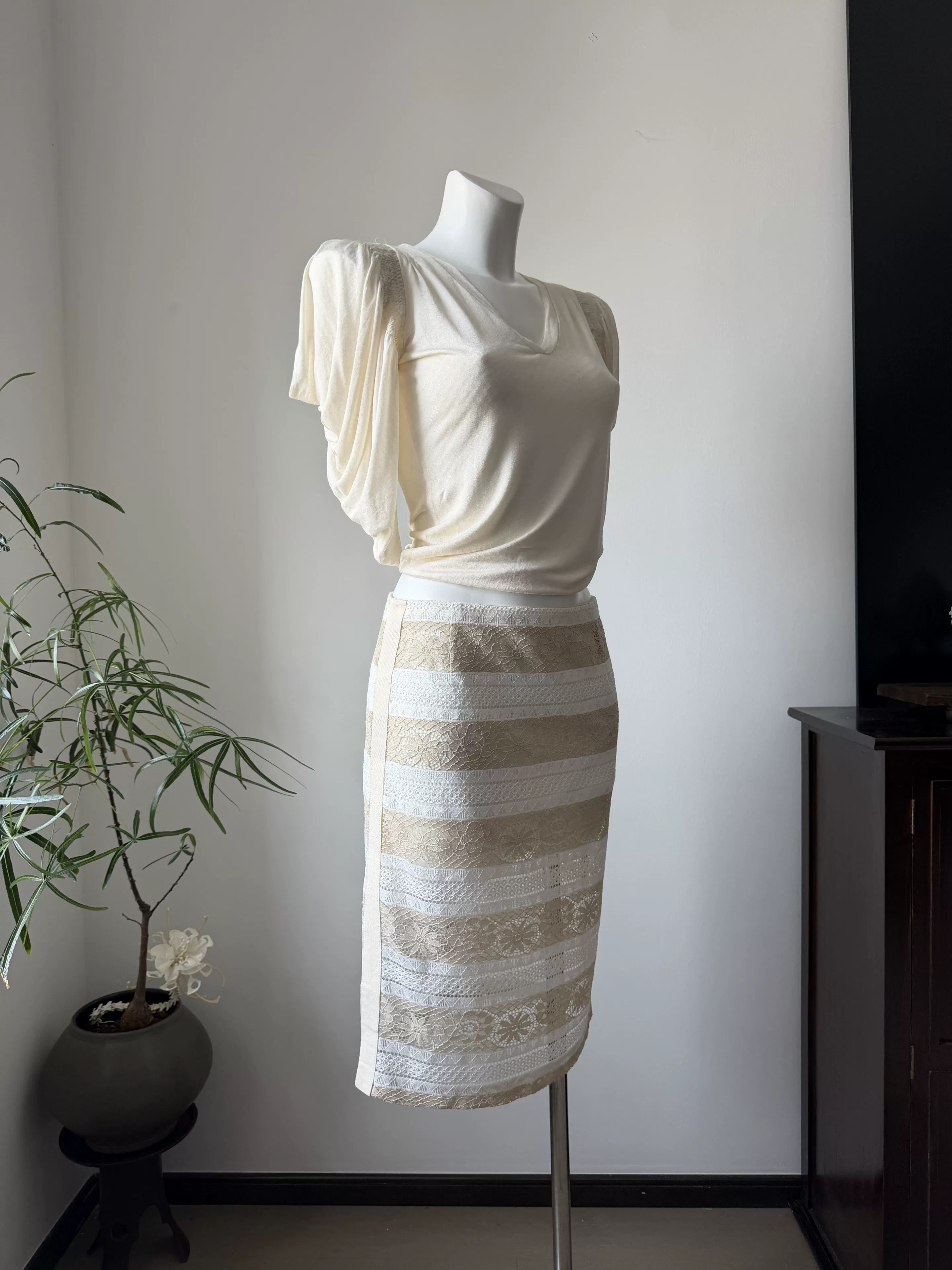 Blumarine Blugirl Striped Lace Skirt Size 38" / US 16 / IT 52 - 4 Thumbnail