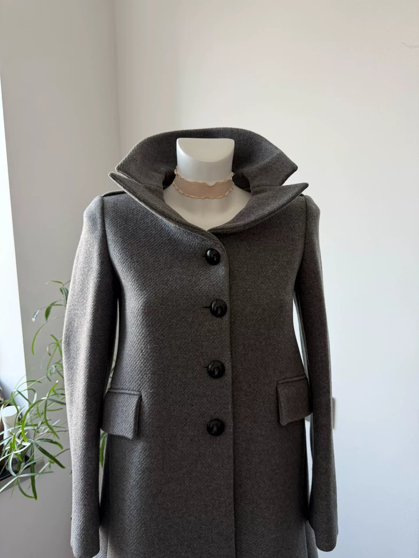 Blumarine Blumarine Light Gray Twill Peter Pan Collar Coat Size M / US 6-8 / IT 42-44 - 5 Thumbnail