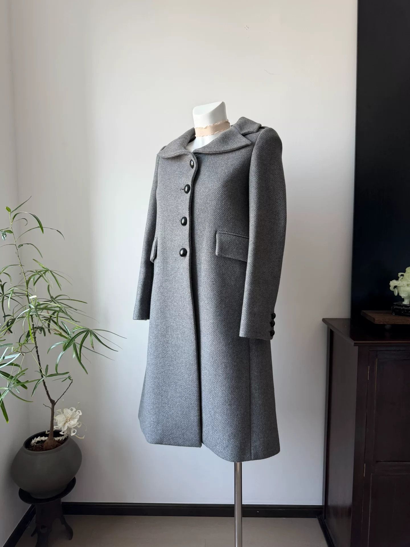 Blumarine Blumarine Light Gray Twill Peter Pan Collar Coat Size M / US 6-8 / IT 42-44 - 2 Thumbnail