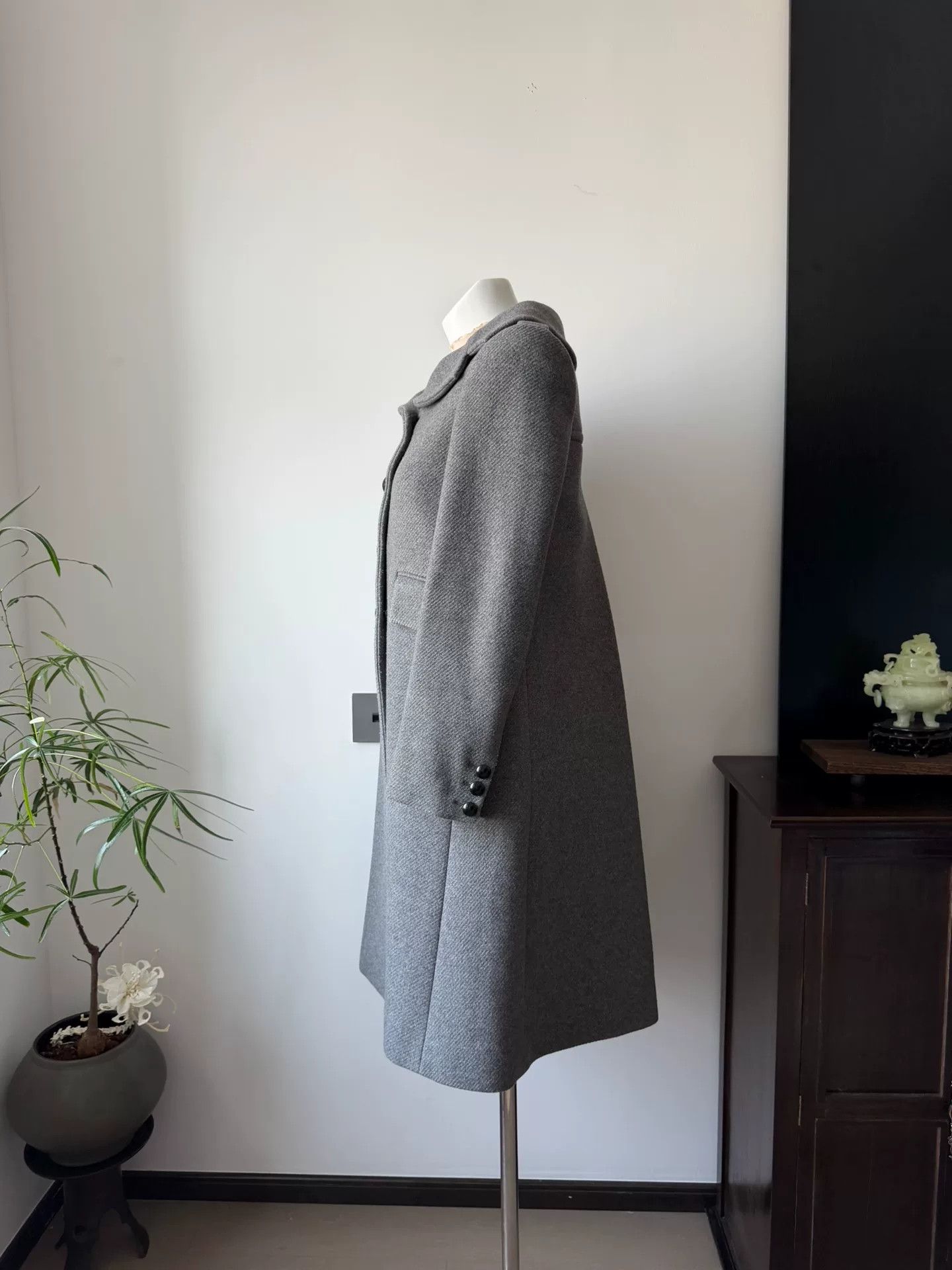Blumarine Blumarine Light Gray Twill Peter Pan Collar Coat Size M / US 6-8 / IT 42-44 - 3 Thumbnail