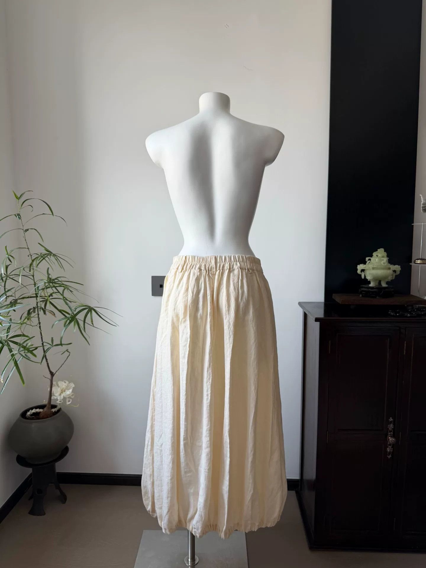 Morgan De Toi Beige Cotton-Linen Lantern Skirt Dress Size 35" - 5 Thumbnail