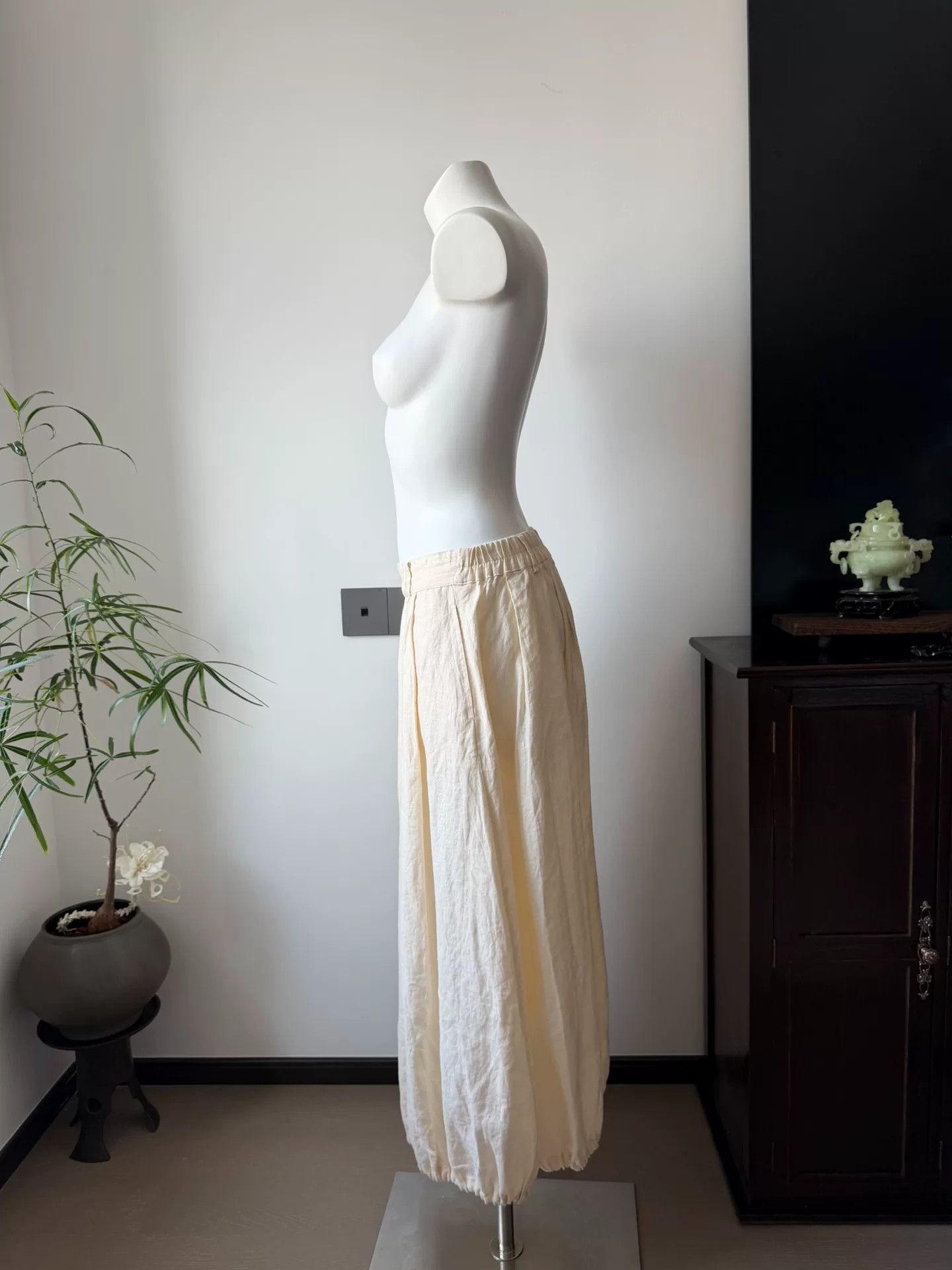 Morgan De Toi Beige Cotton-Linen Lantern Skirt Dress Size 35" - 4 Thumbnail