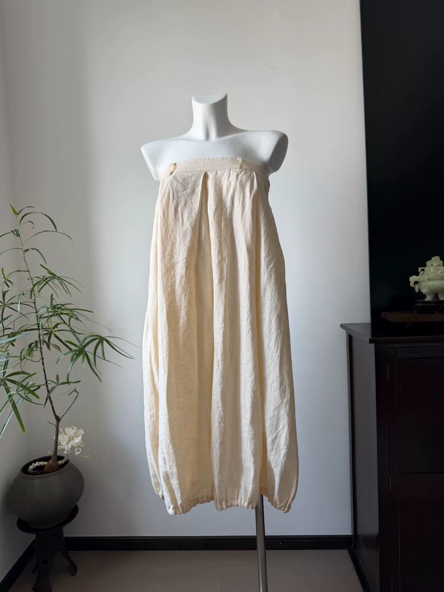 Morgan De Toi Beige Cotton-Linen Lantern Skirt Dress Size 35" - 8 Thumbnail