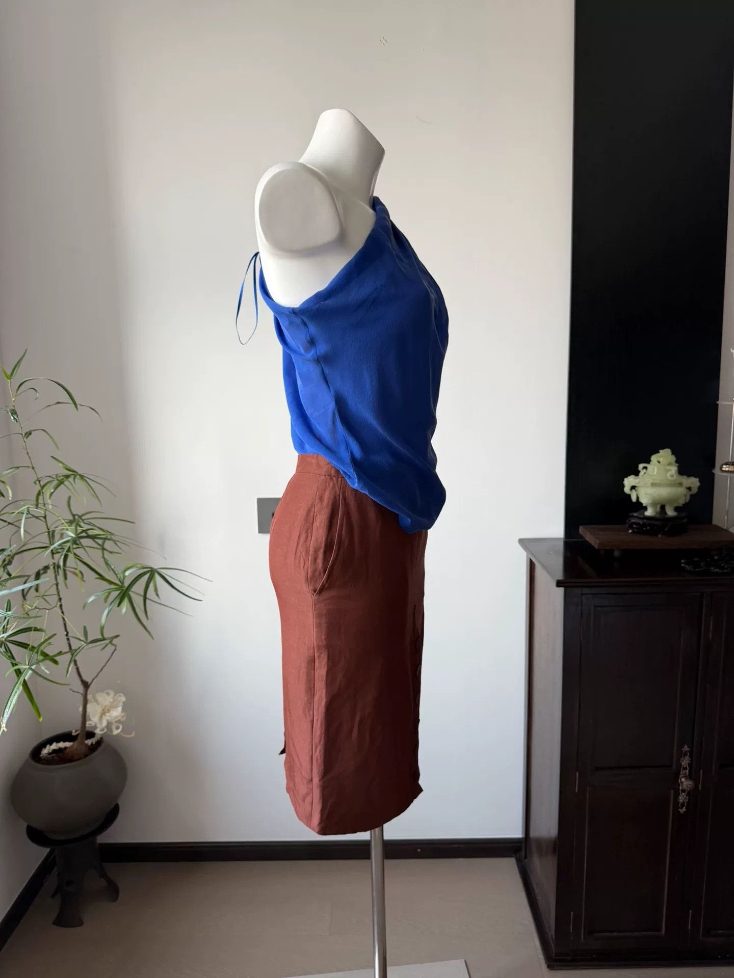 Jean Paul Gaultier Jean Paul Gaultier Rust Red Silk Pencil Skirt Size 29" - 3 Thumbnail