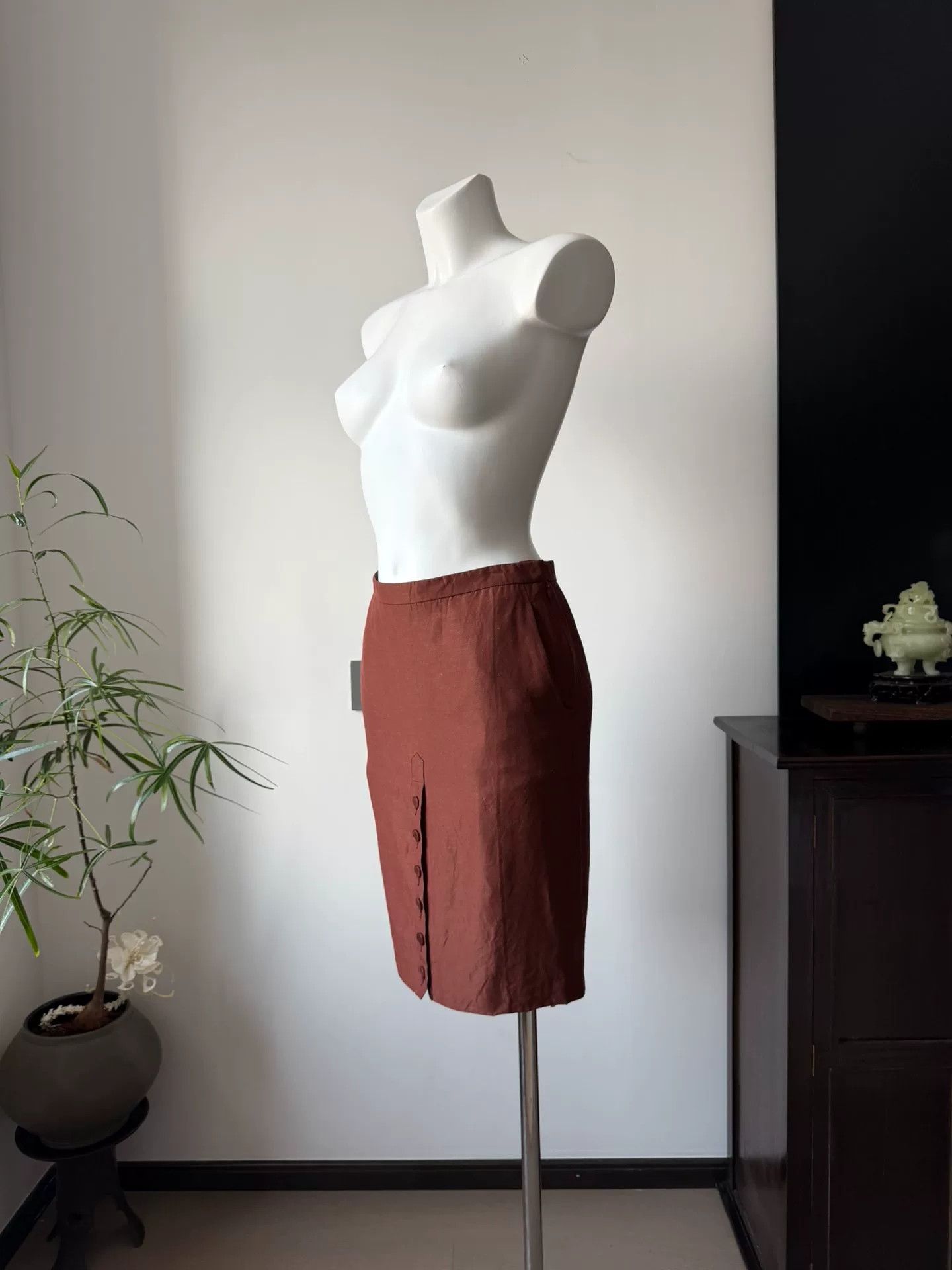 Jean Paul Gaultier Jean Paul Gaultier Rust Red Silk Pencil Skirt Size 29" - 5 Thumbnail