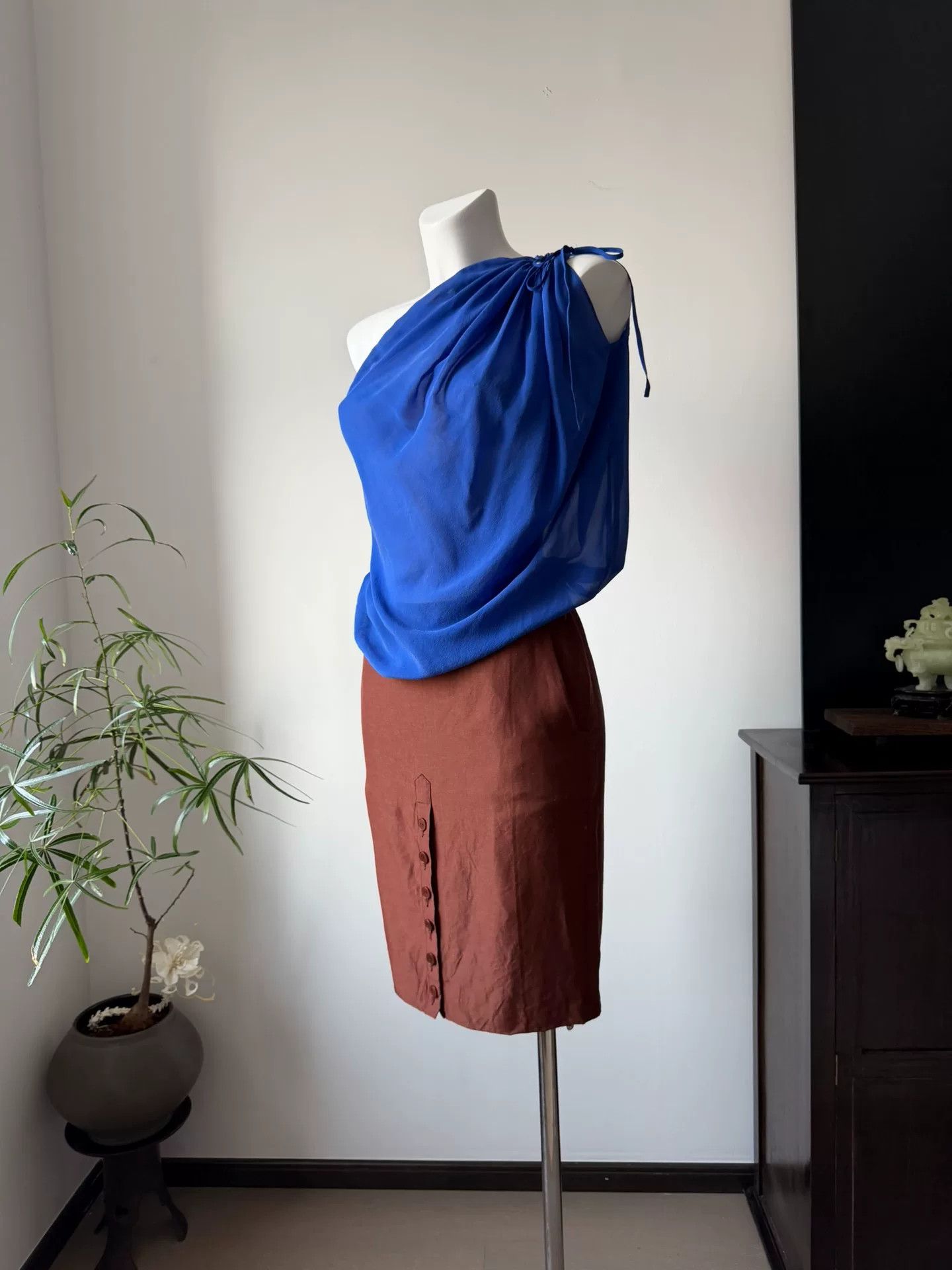 Jean Paul Gaultier Jean Paul Gaultier Rust Red Silk Pencil Skirt Size 29" - 2 Thumbnail
