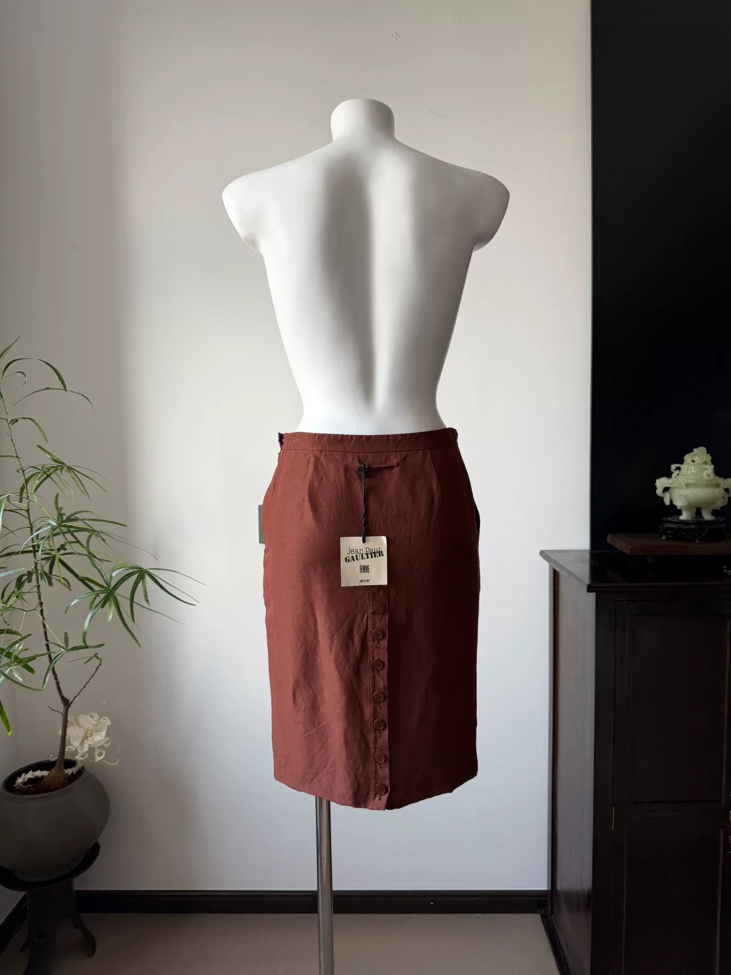 Jean Paul Gaultier Jean Paul Gaultier Rust Red Silk Pencil Skirt Size 29" - 6 Thumbnail