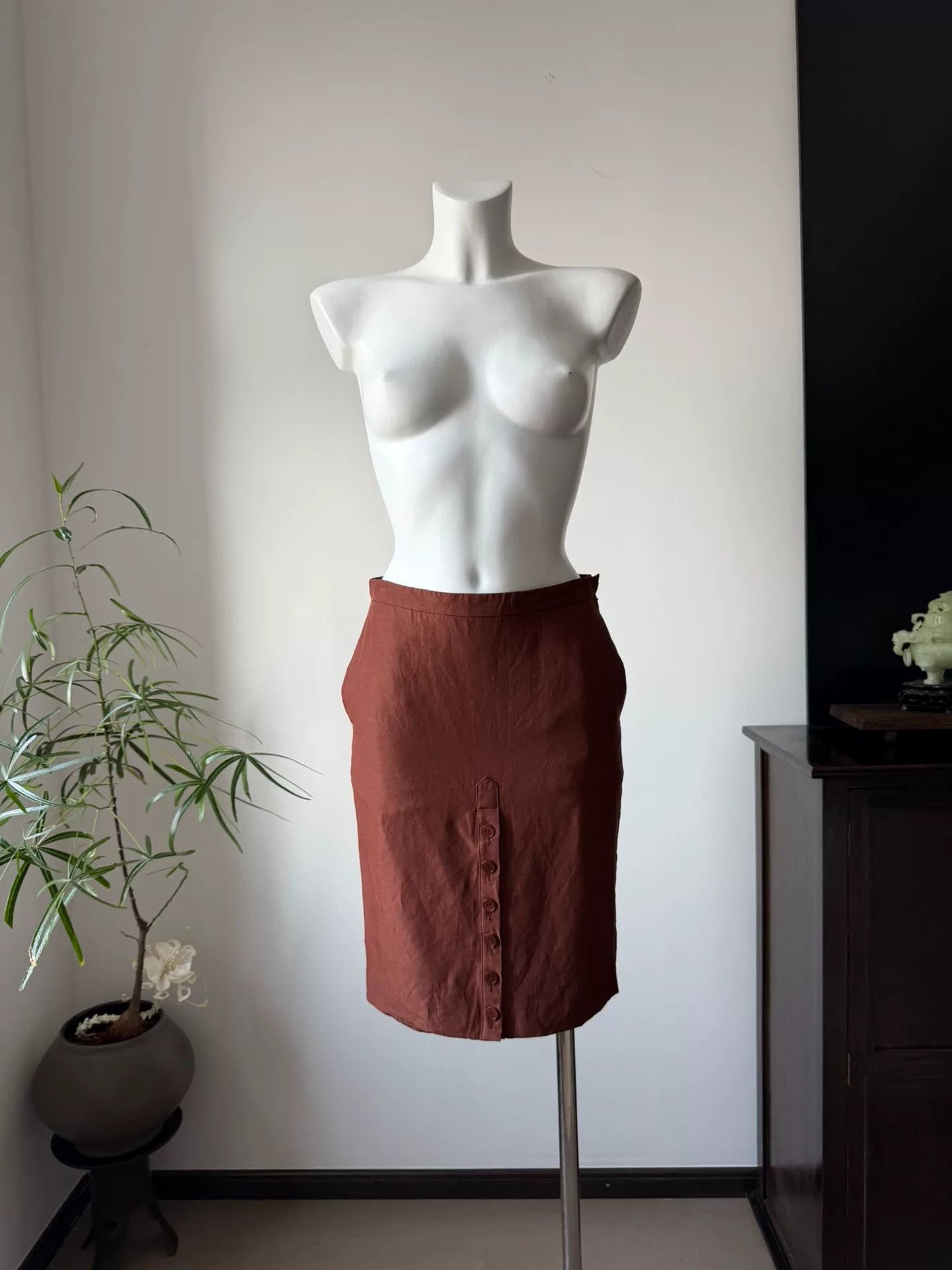 Jean Paul Gaultier Jean Paul Gaultier Rust Red Silk Pencil Skirt Size 29" - 4 Thumbnail