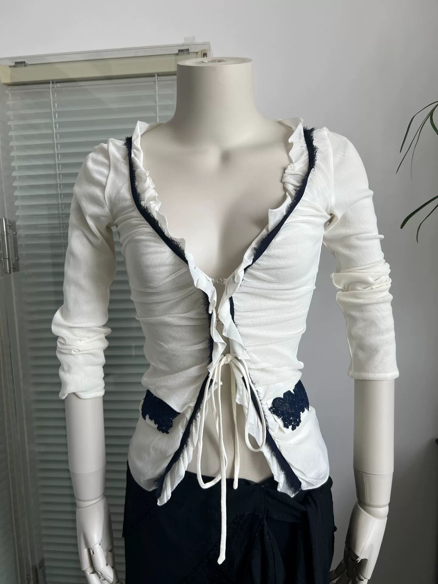 Paoloni Paolafrani Stretch Mesh Ruffle Cardigan Size S / US 4 / IT 40 - 3 Thumbnail
