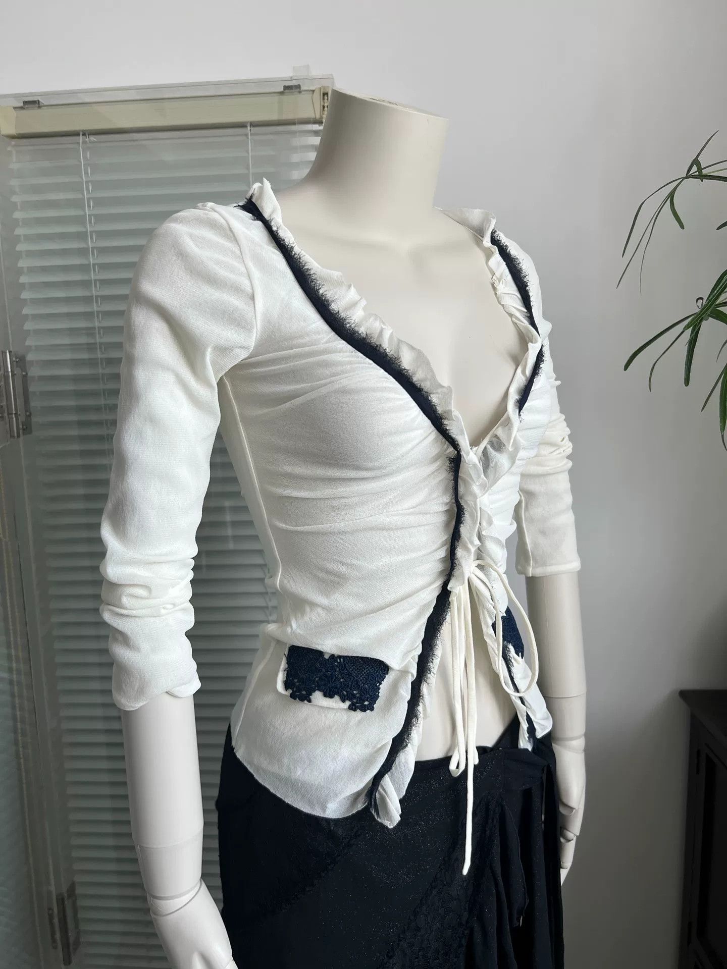 Paoloni Paolafrani Stretch Mesh Ruffle Cardigan Size S / US 4 / IT 40 - 4 Thumbnail
